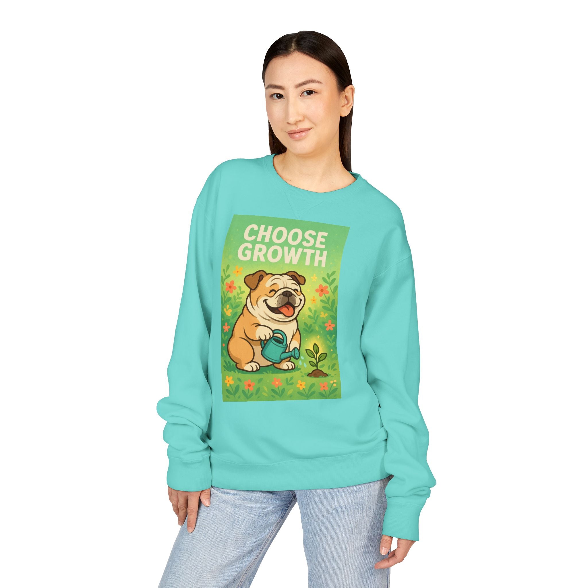 Choose Growth English Bulldog Sweatshirt, Cute Dog Sweater, Positive Vibe Apparel, Gift for Dog Lovers, Cozy Crewneck