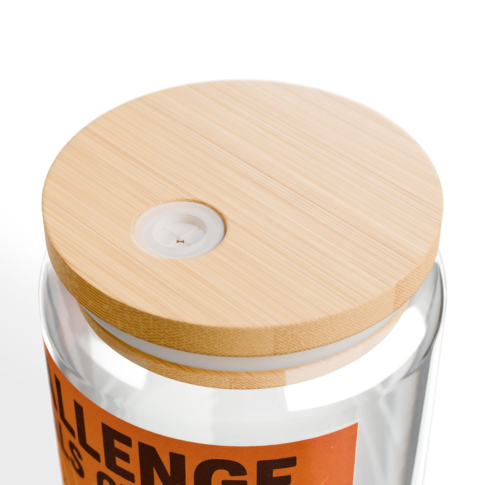 Challenge Equals Change Sipper Glass – Motivational 16oz Drink Jar with Bear Design