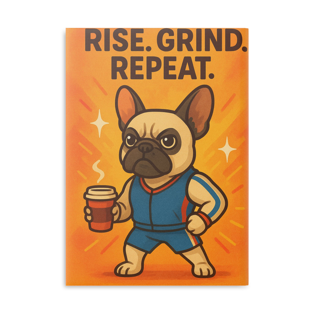 Fitness Motivational Hardcover Notebook with Puffy Covers, Cute French Bulldog, Workout Journal, Rise Grind Repeat
