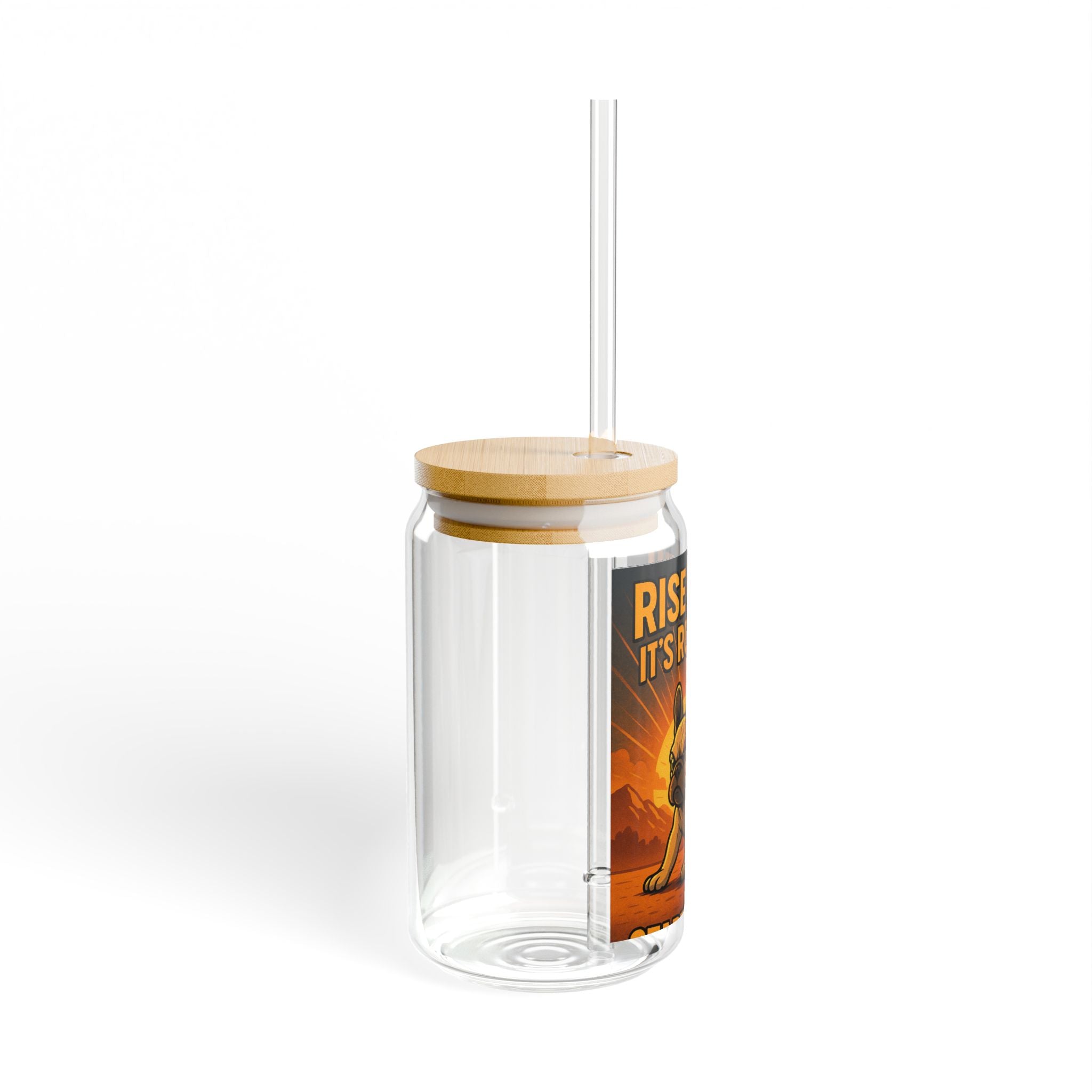 Rise Until It's Routine 16oz Sipper Glass Motivational Bulldog Drink Tumbler