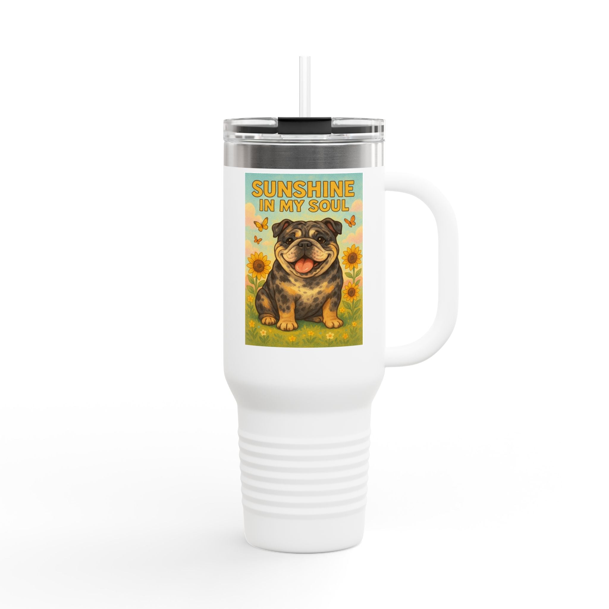 Sunshine in My Soul Travel Mug, Insulated Mug for Coffee Lovers, Funny Dog Travel Coffee Cup, Perfect Gift for Bulldog Lovers