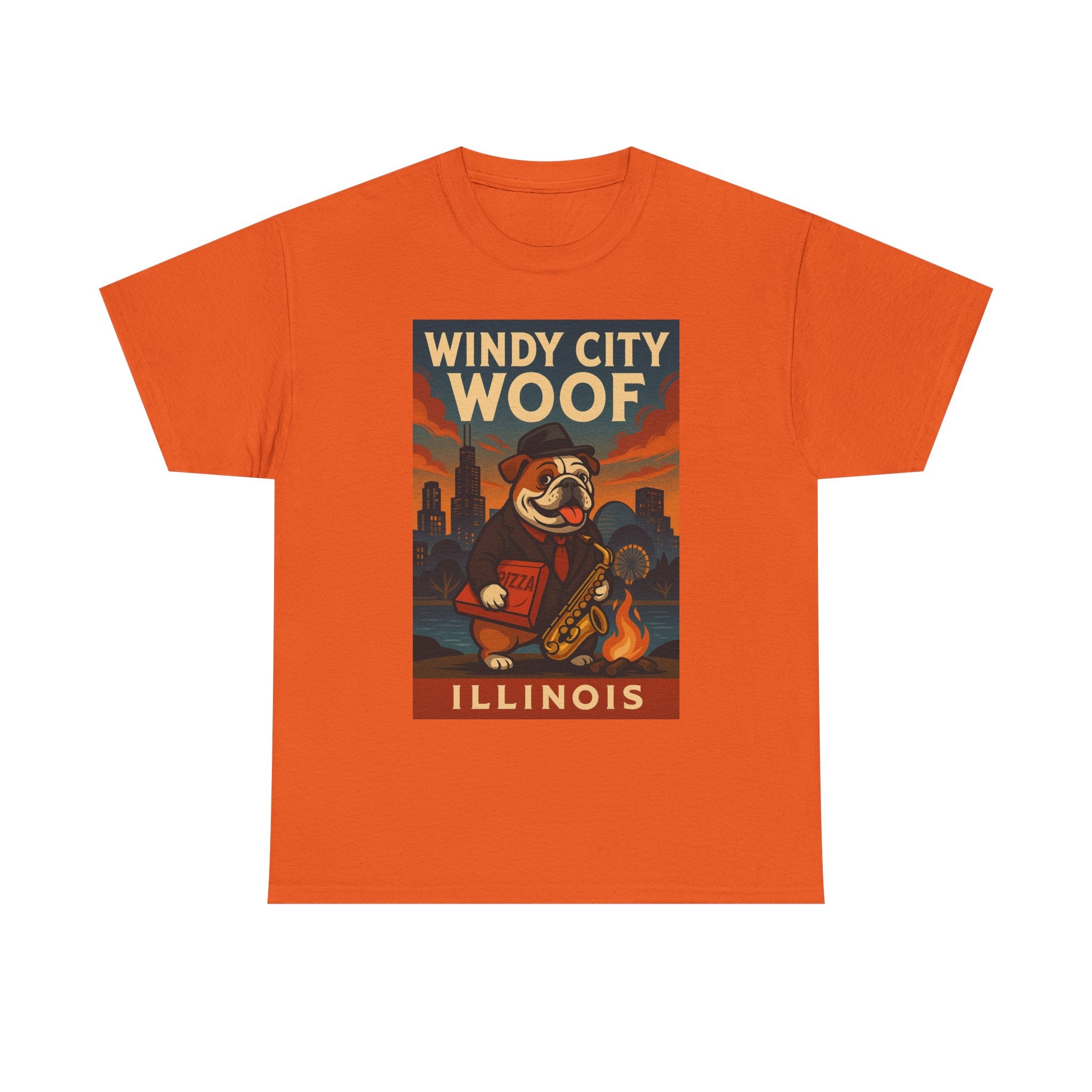 Windy City Woof Unisex Heavy Cotton Tee Fun Chicago Dog Graphic TShirt