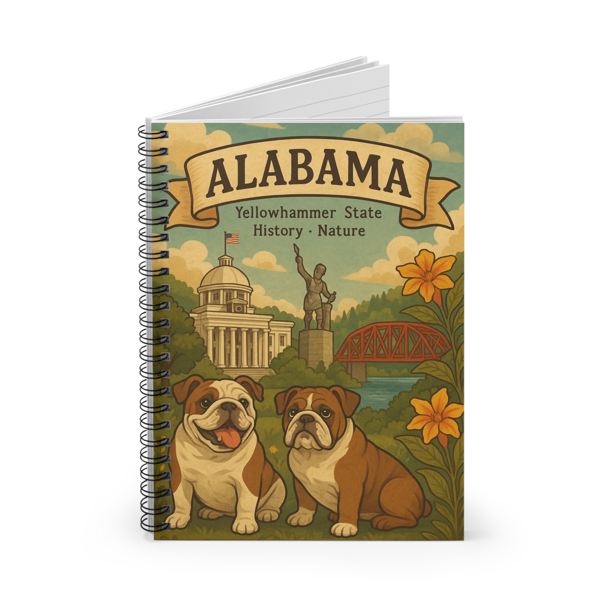 Alabama Bulldog Spiral Notebook, Vintage Dog Journal, State History Notepad, Gifts for Dog Lovers, Cute Stationery, Alabama Pride