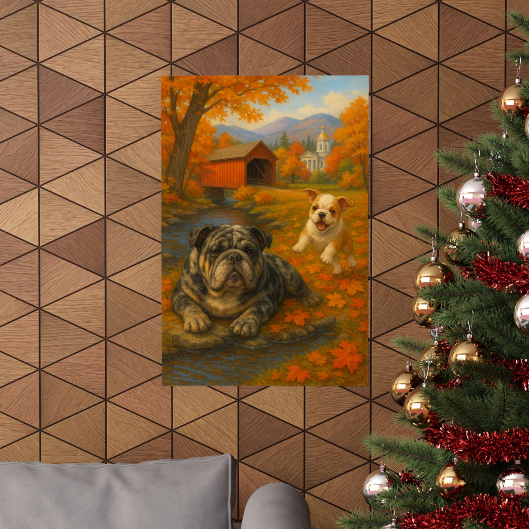 Autumn Dog Lovers Matte Poster, Fall Decor, Dog Art Print, Home Wall Art, New York Theme Decoration, Pet Lover Gift