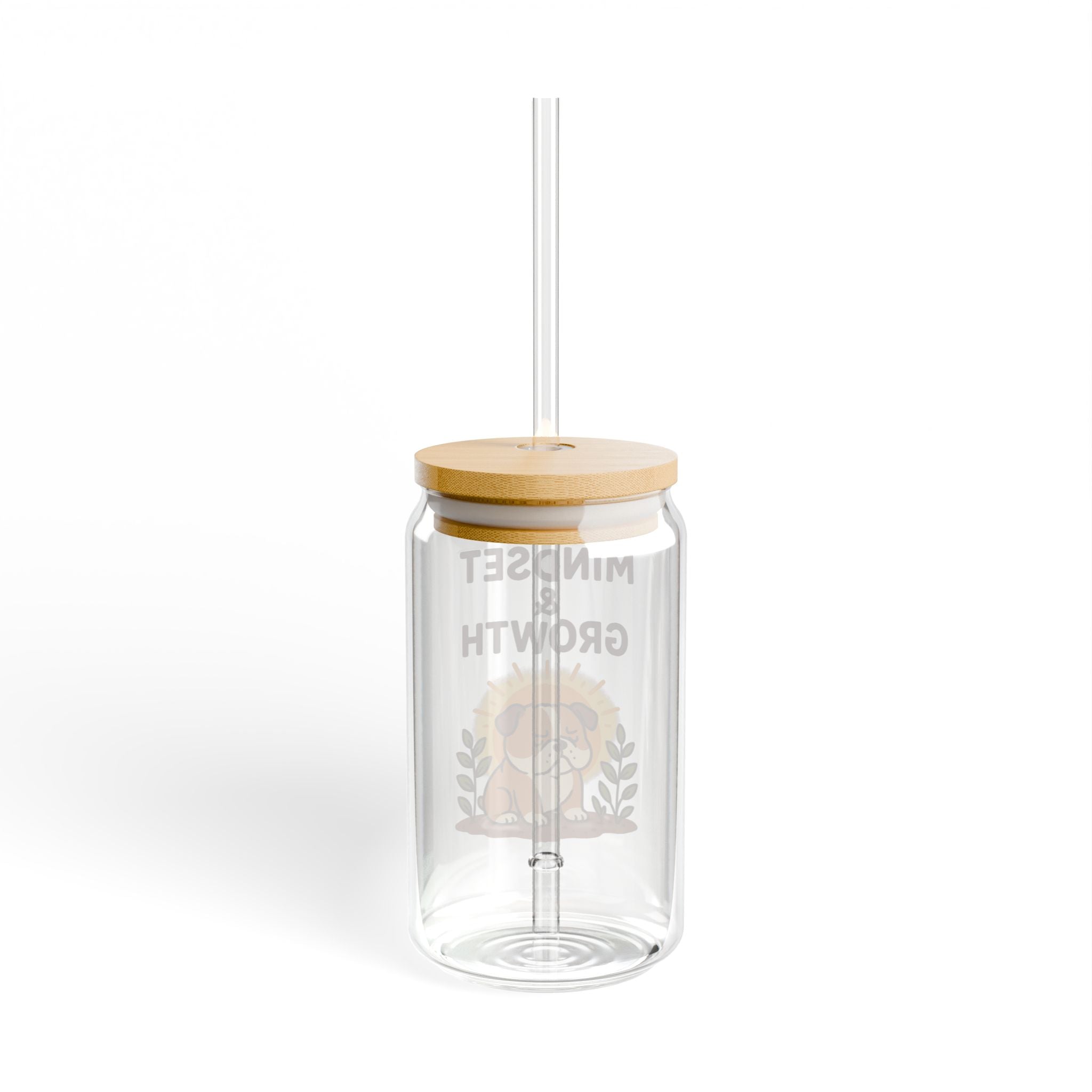 Mindset & Growth 16oz Sipper Glass - Cute Corgi Motivational Tumbler with Straw
