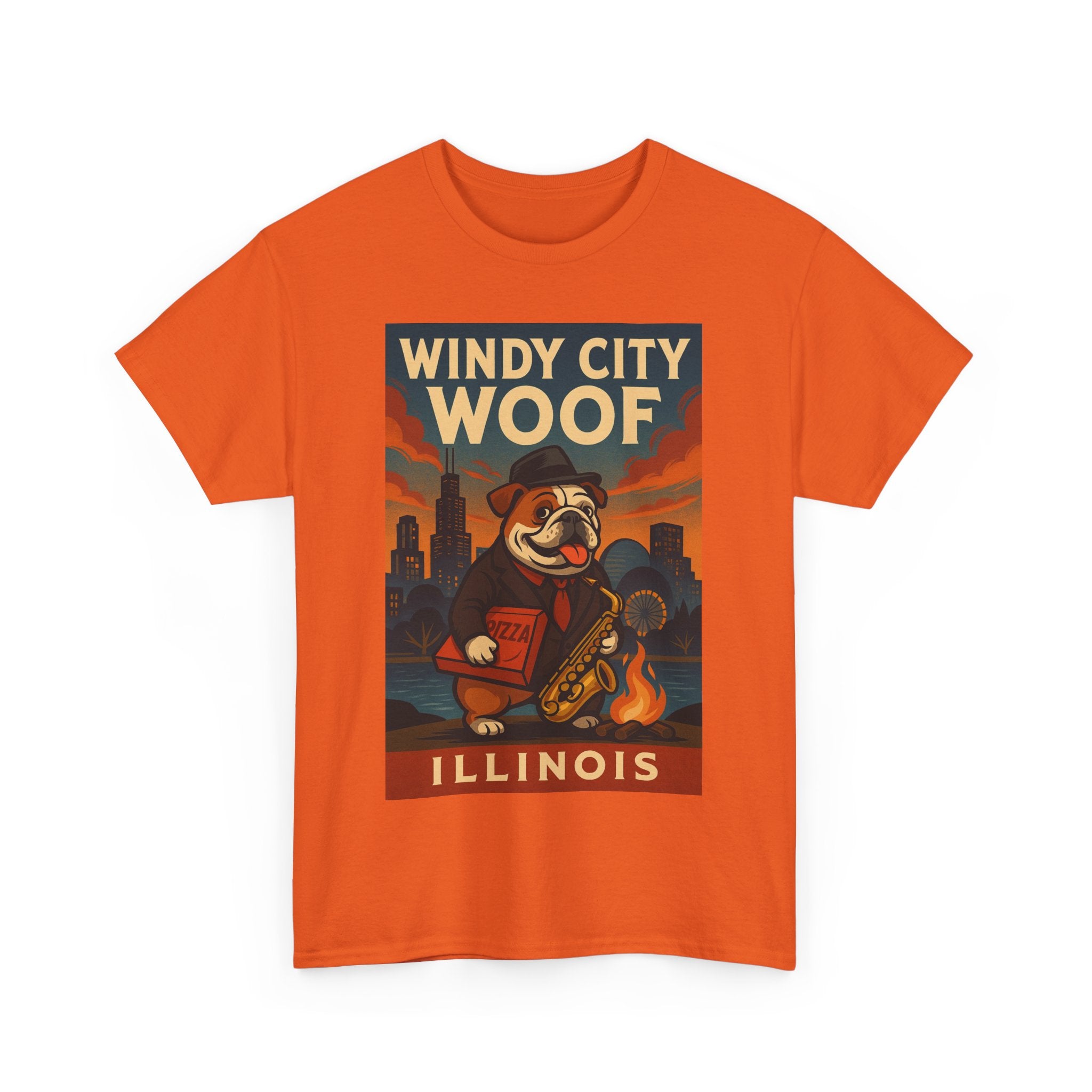 Windy City Woof Unisex Heavy Cotton Tee Fun Chicago Dog Graphic TShirt