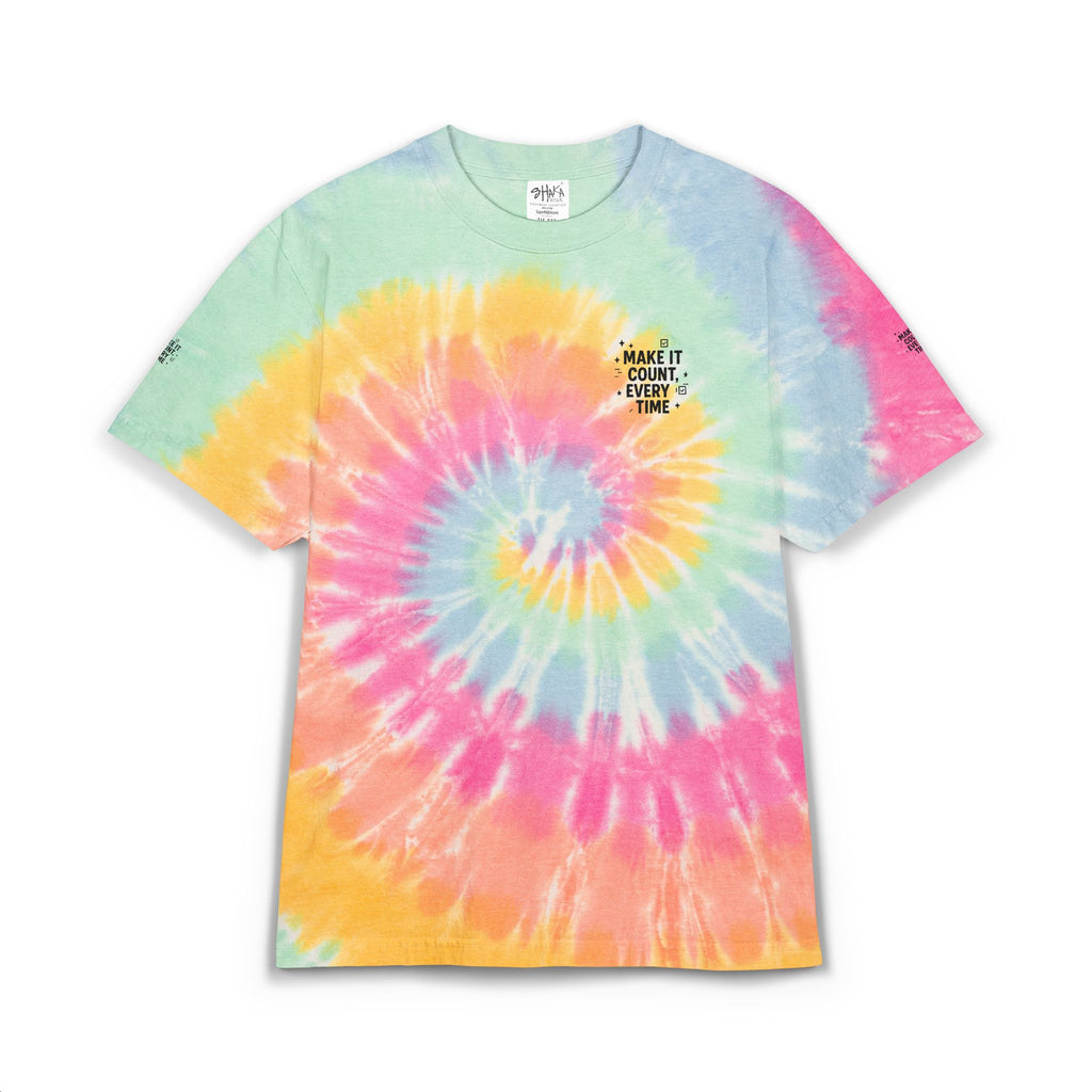 Tie-Dye Spiral T-Shirt Make It Count Every Time Embroidered Rainbow Oversized Tee