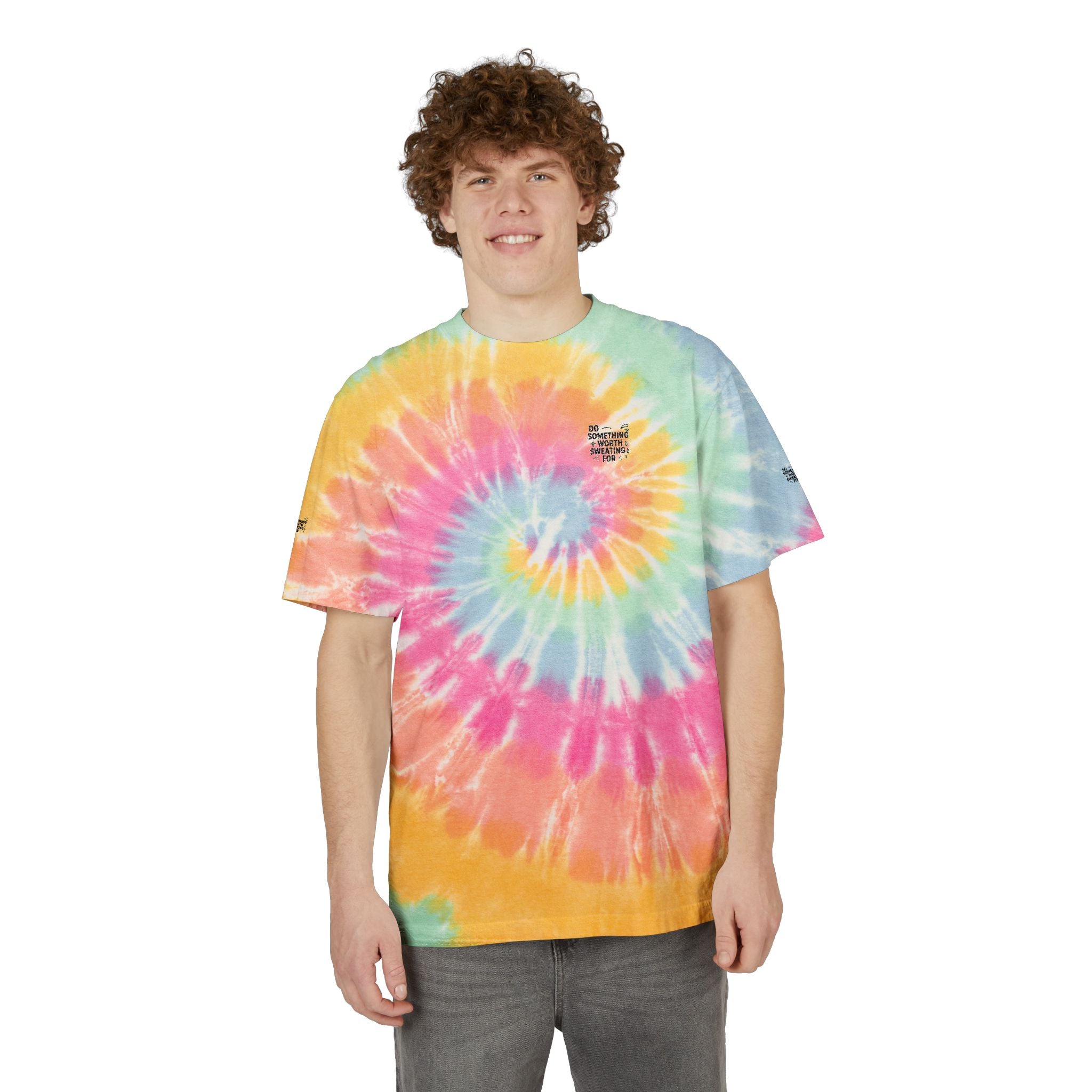 Oversized Rainbow Spiral Tie-Dye Tee Do Something Worth Sweating For Embroidered Spiral Graphic