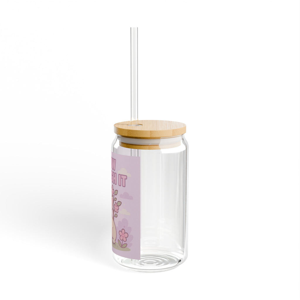 Grow Through It Sipper Glass 16oz Cute Floral French Bulldog Motivational Drink Jar