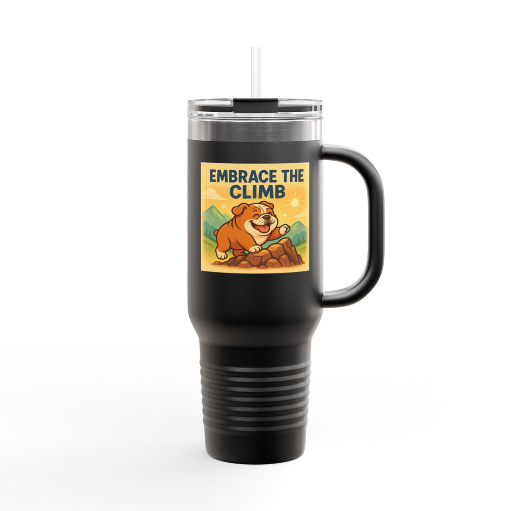 Insulated English Bulldogs Travel Mug - Embrace the Climb, Adventure Mug, Outdoor Drinkware, Motivational Gift, Travel Cup, Nature Lovers