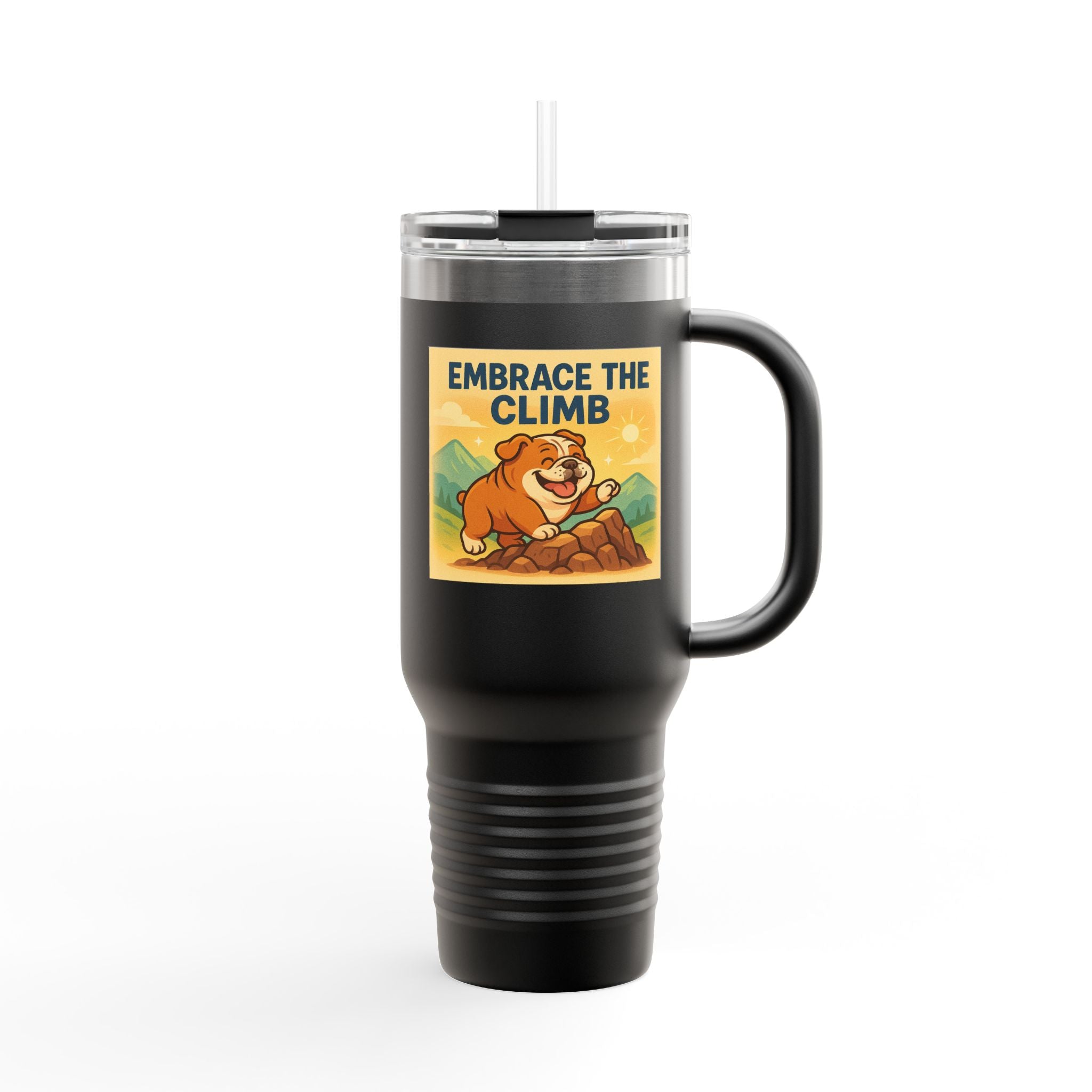 Insulated English Bulldogs Travel Mug - Embrace the Climb, Adventure Mug, Outdoor Drinkware, Motivational Gift, Travel Cup, Nature Lovers