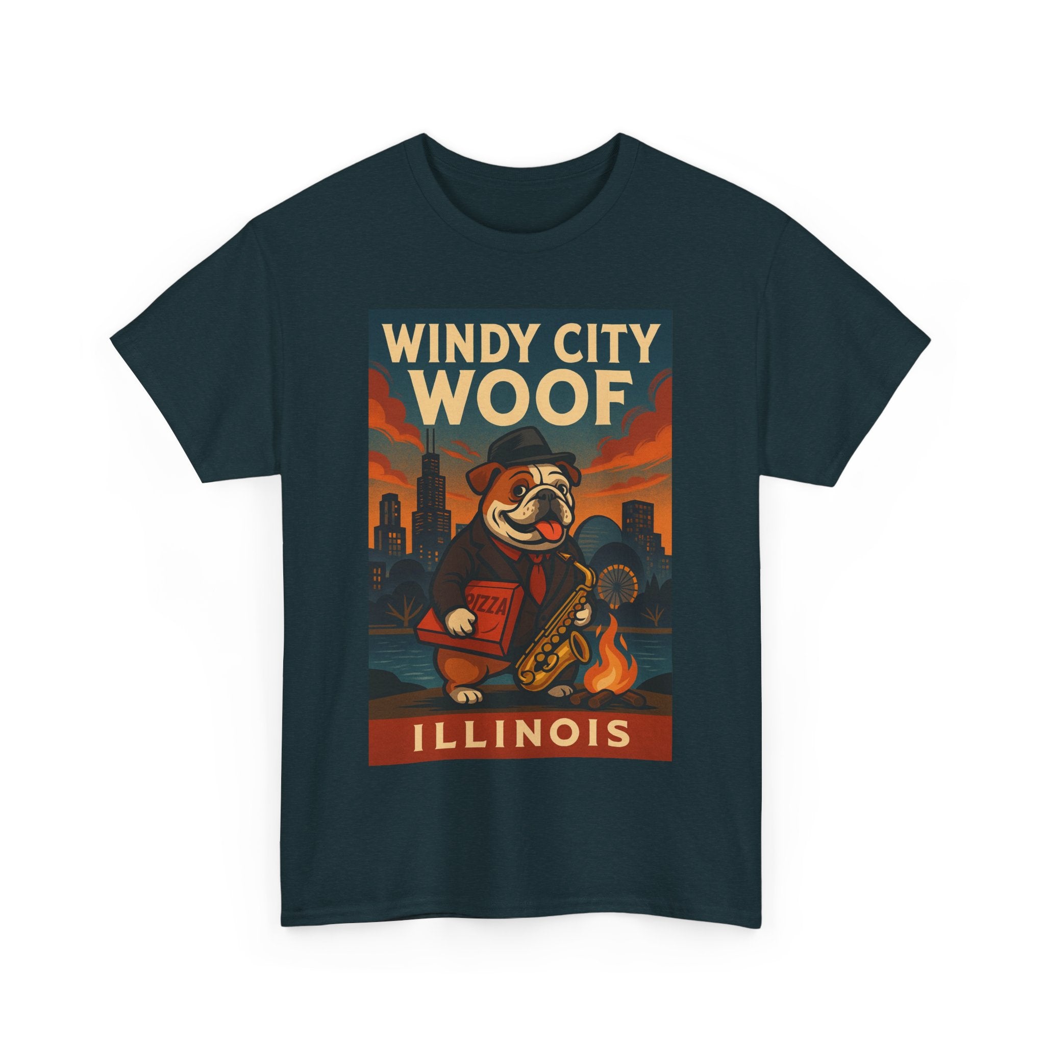Windy City Woof Unisex Heavy Cotton Tee Fun Chicago Dog Graphic TShirt