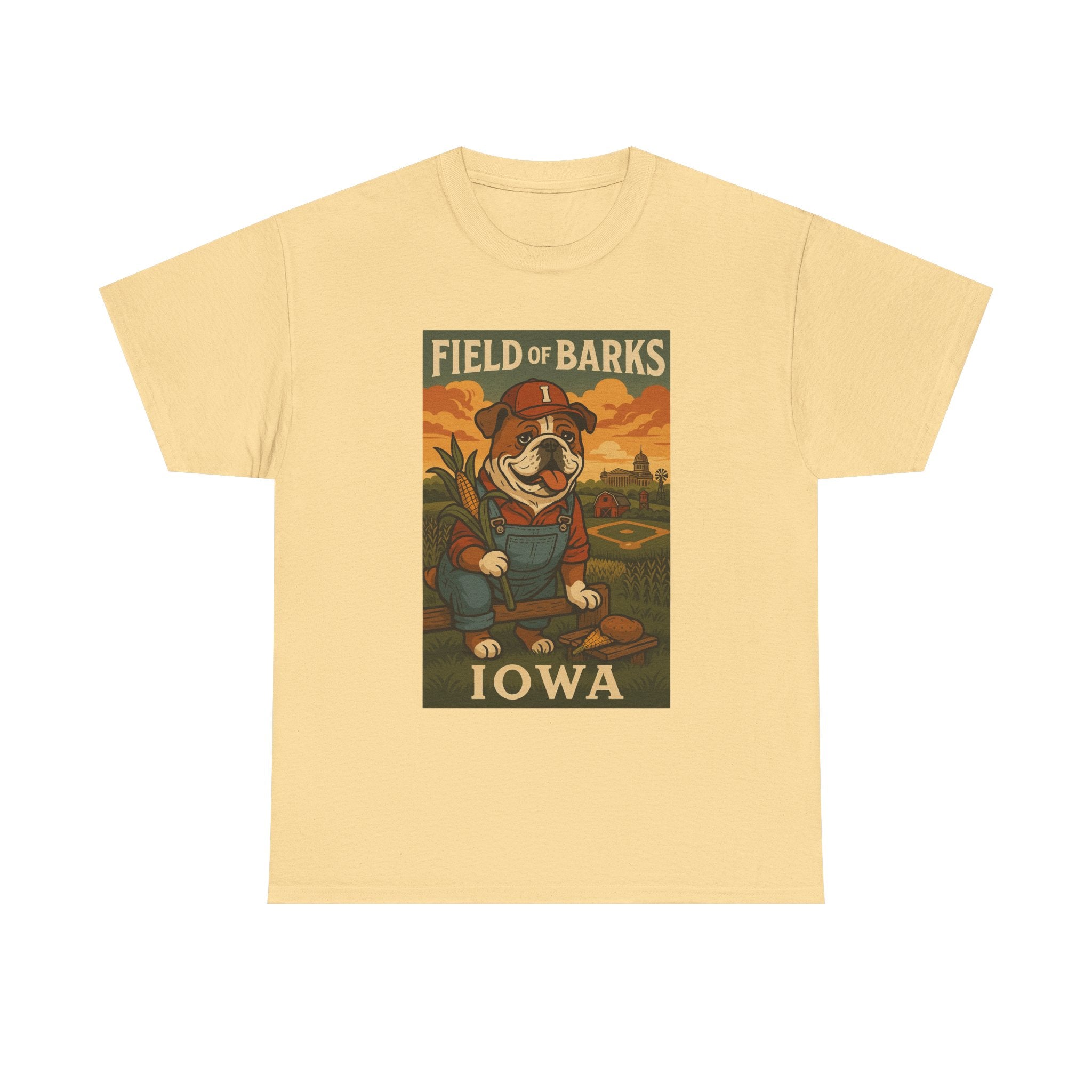 IOWA Field of Barks Unisex Heavy Cotton Tee Cute Dog Baseball Shirt