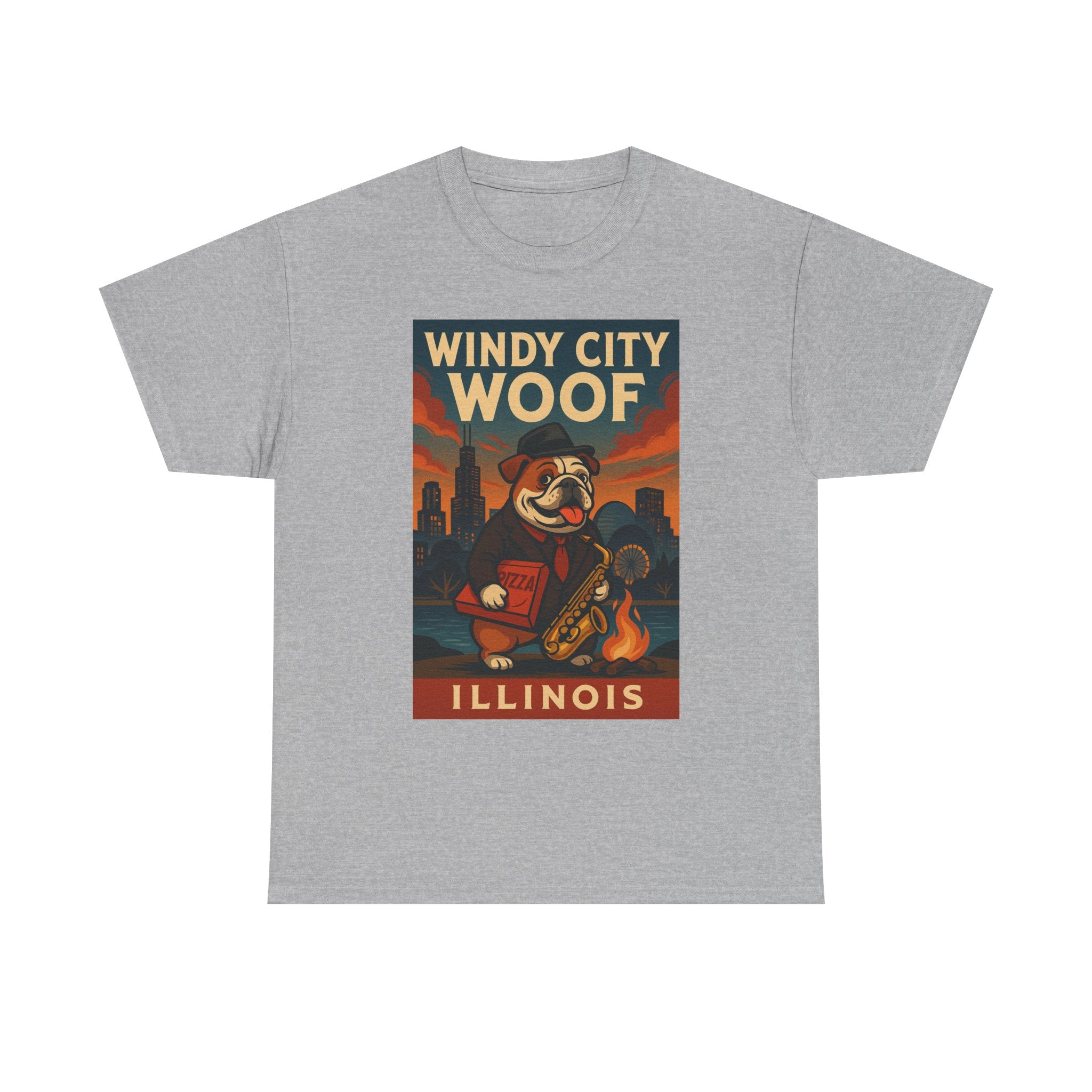 Windy City Woof Unisex Heavy Cotton Tee Fun Chicago Dog Graphic TShirt