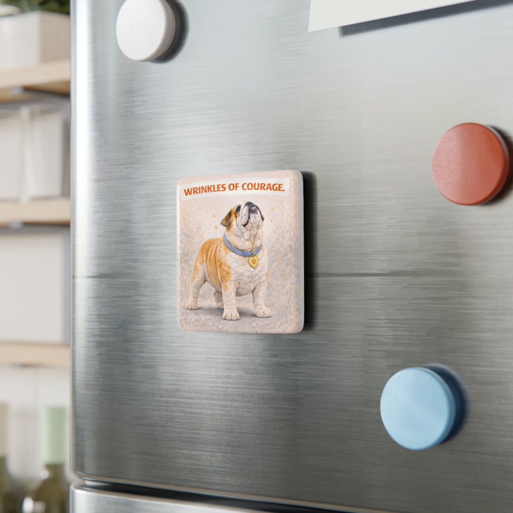 Wrinkles of Courage Bulldog magnet, Porcelain Square Magnet
