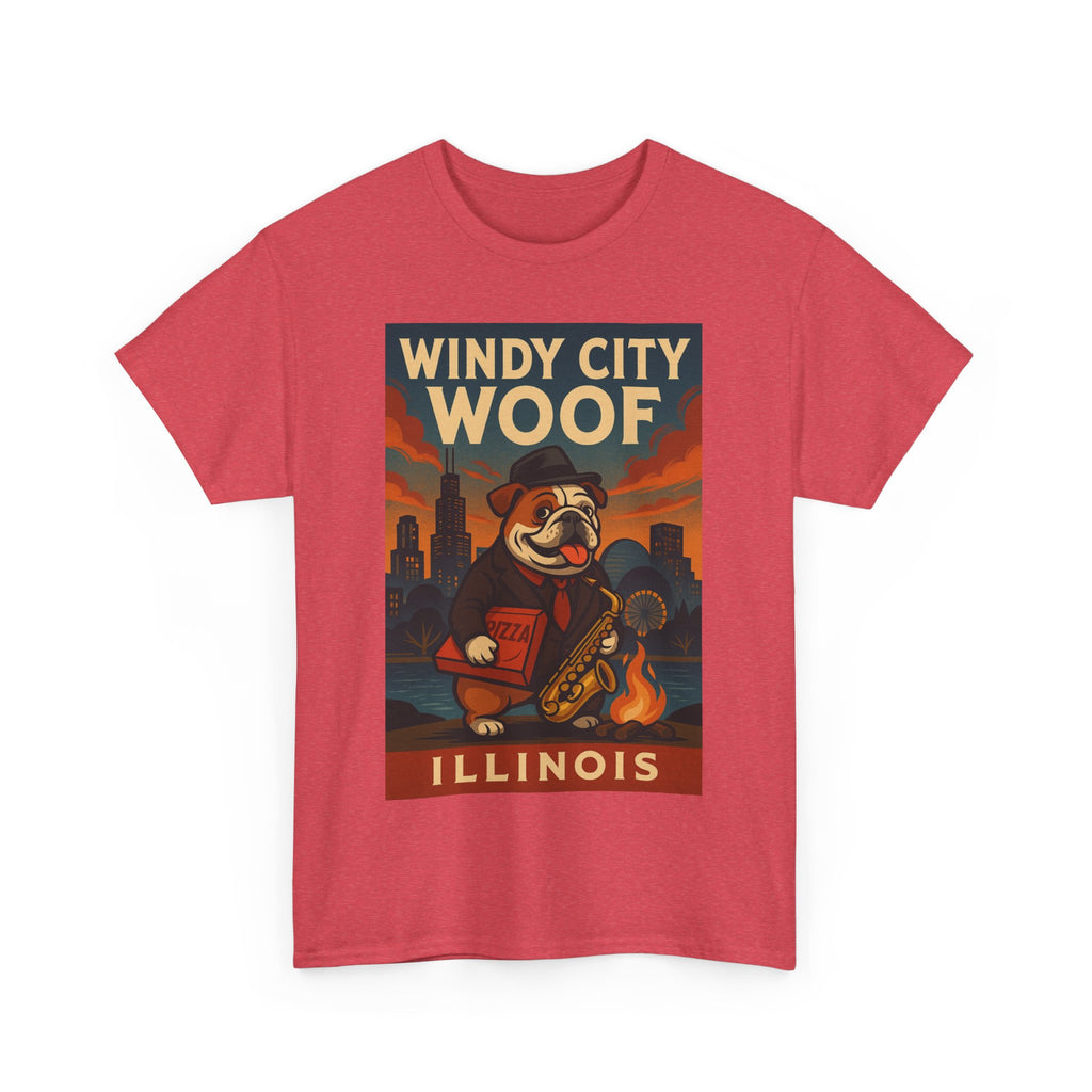 Windy City Woof Unisex Heavy Cotton Tee Fun Chicago Dog Graphic TShirt