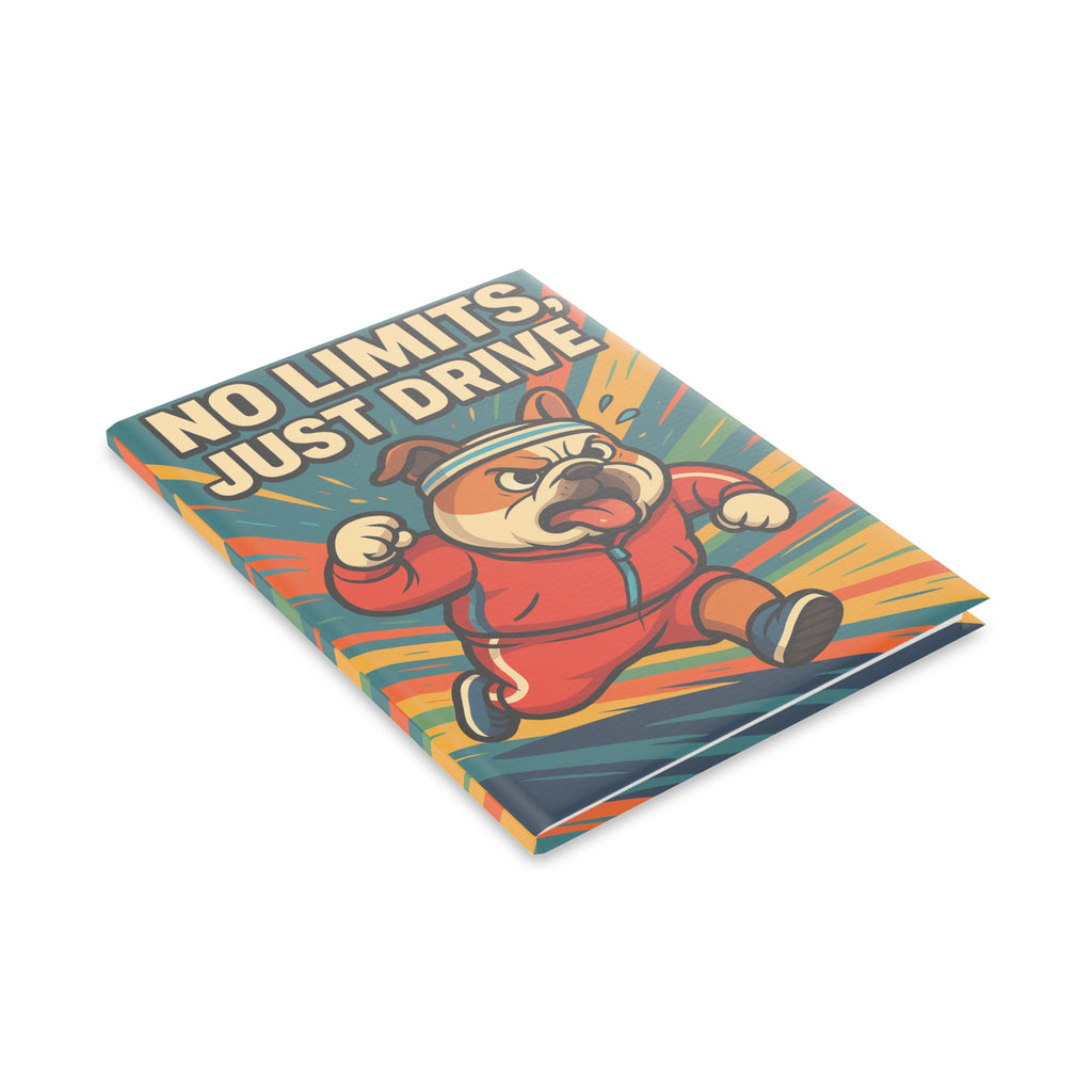 Motivational Hardcover Notebook, Fitness Journal, Workout Planner, Gift for Athletes, Dog Lover Stationery, No Limits Drive