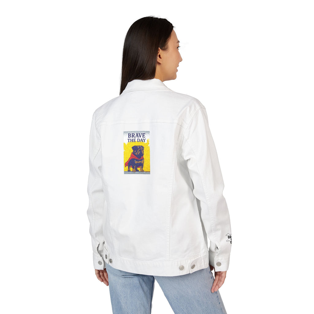 Embroidered Brave The Day Unisex Denim Jacket - Brave & Free Design, Stylish Outerwear, Spring Fashion, Gift for Him/Her, Casual Wear, Jacket with Meaning