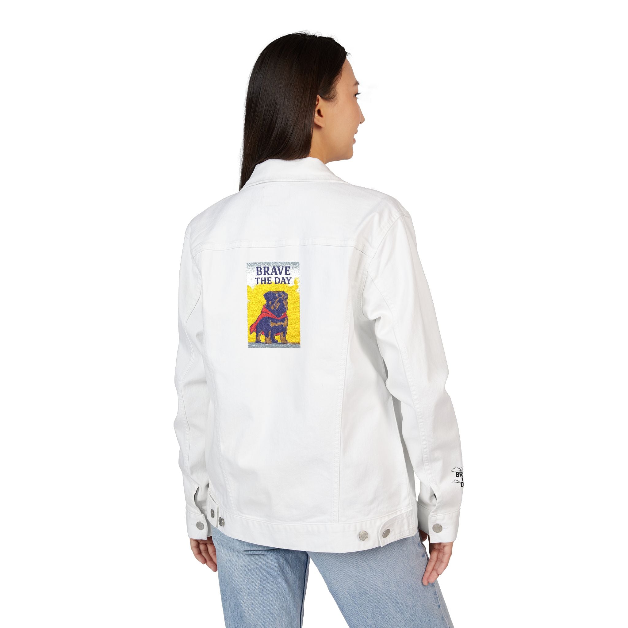Embroidered Brave The Day Unisex Denim Jacket - Brave & Free Design, Stylish Outerwear, Spring Fashion, Gift for Him/Her, Casual Wear, Jacket with Meaning