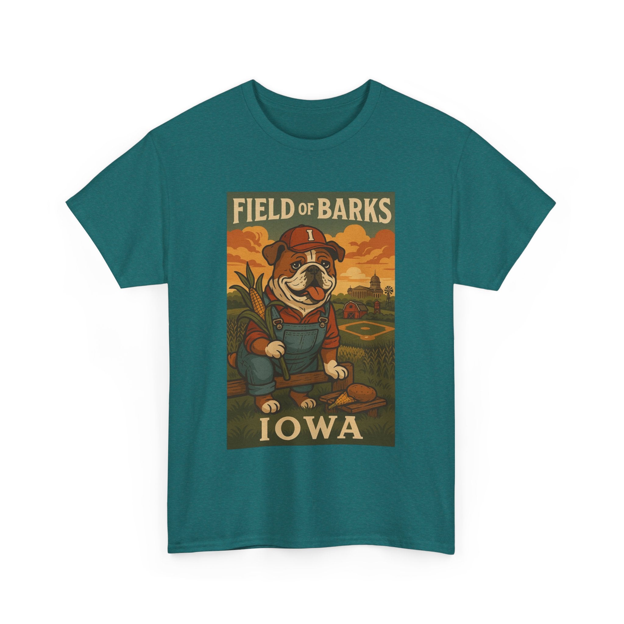 IOWA Field of Barks Unisex Heavy Cotton Tee Cute Dog Baseball Shirt