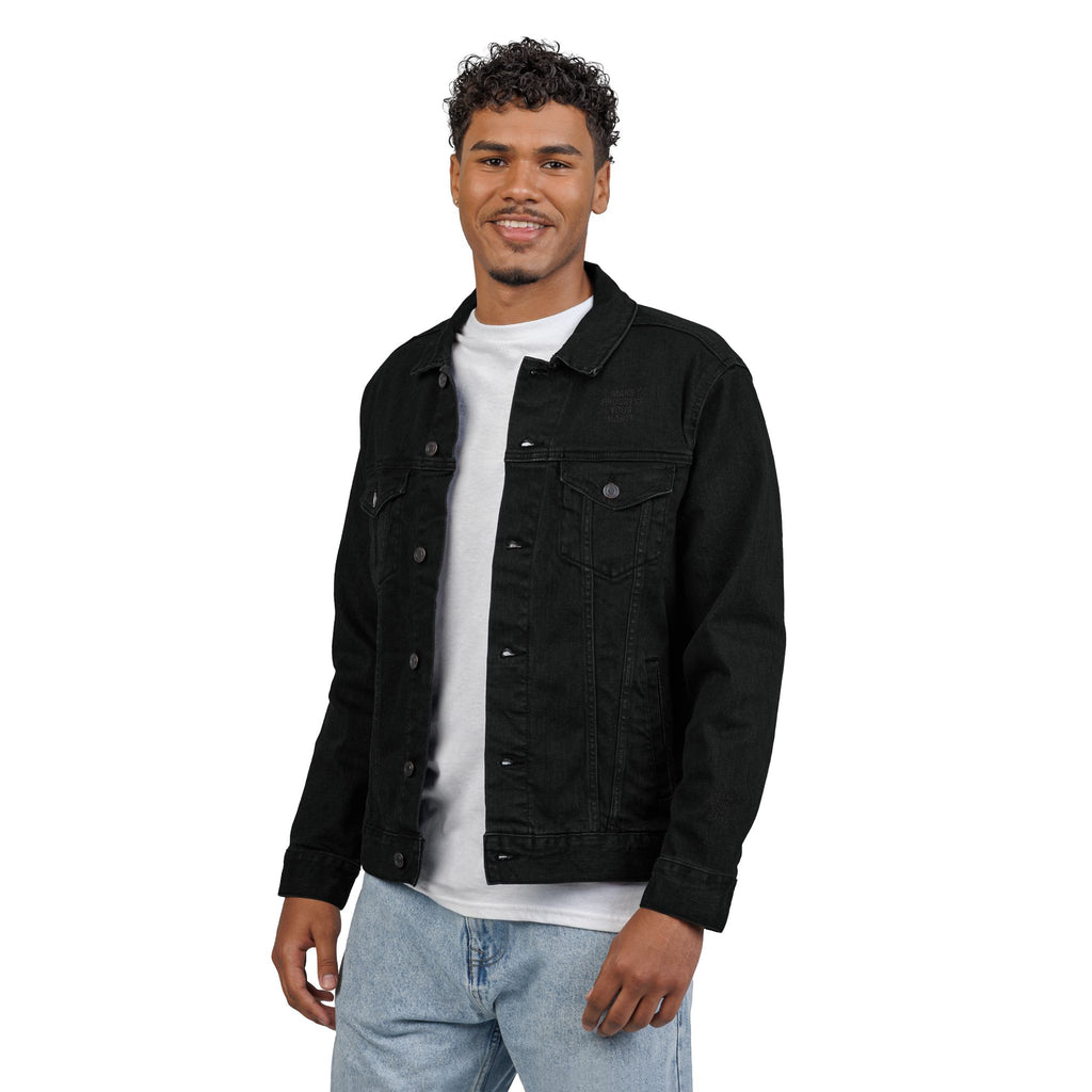 Unisex Embroidered Make Progress Your Habit Denim Jacket - Casual Streetwear, Gift for Friends, Customized Outerwear, Unique Fashion Piece, Ideal for Parties