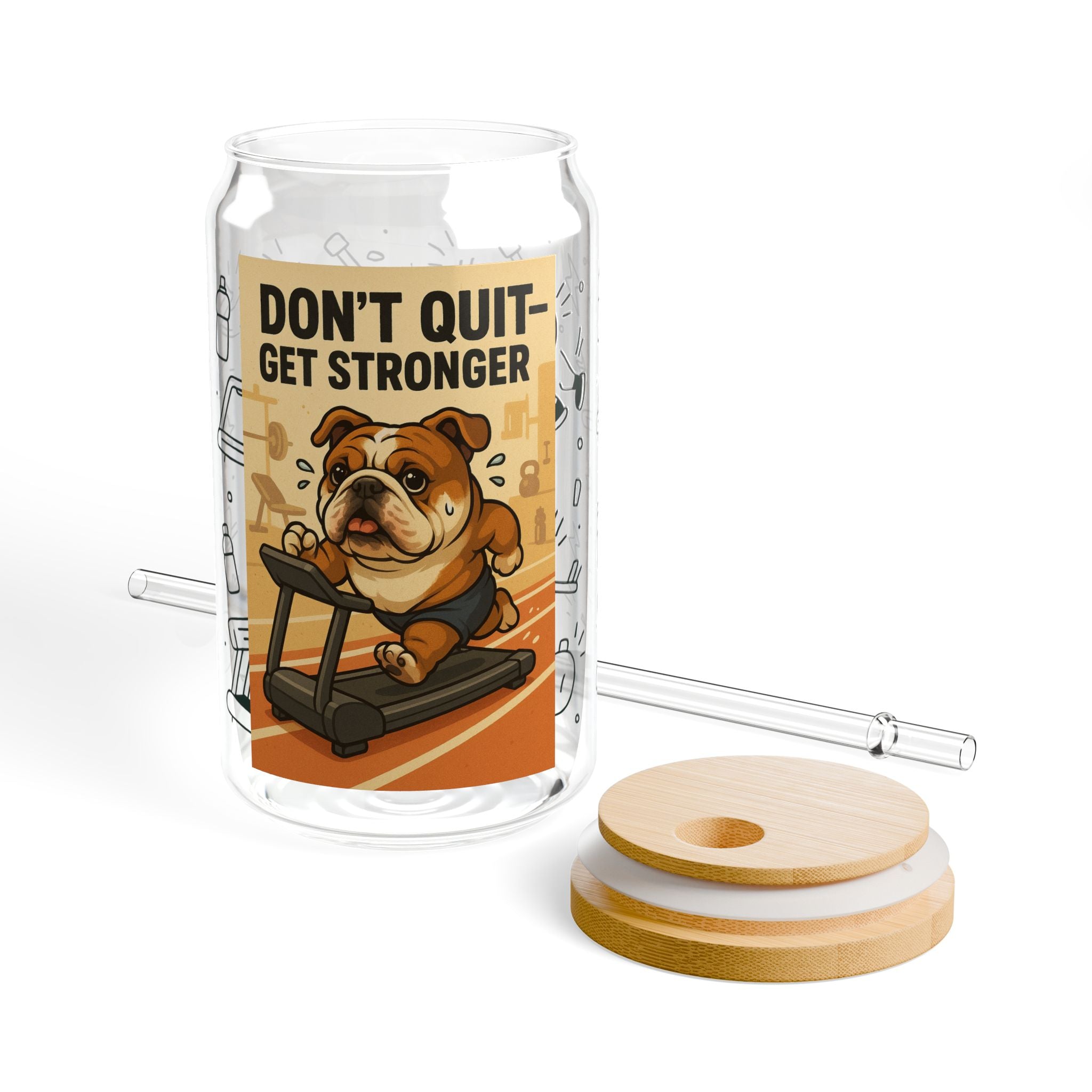 Motivational Sipper Glass - Don't Quit Get Stronger - Fitness, Gym, Workout Water Bottle, Sports Drink Container, Gift for Him/Her