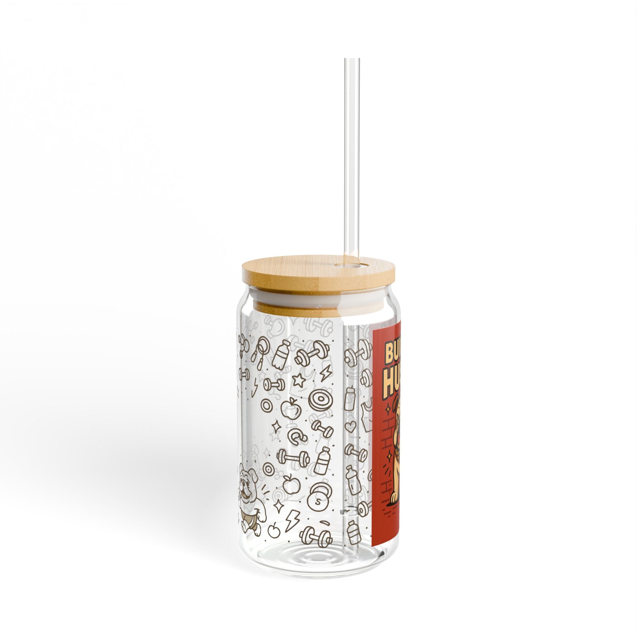 English Bulldog Sipper Glass, 16oz - Fun and Functional Drinkware for Bulldog Lovers, Great gift for pet owners, Hustle Bulldog Design, Dog