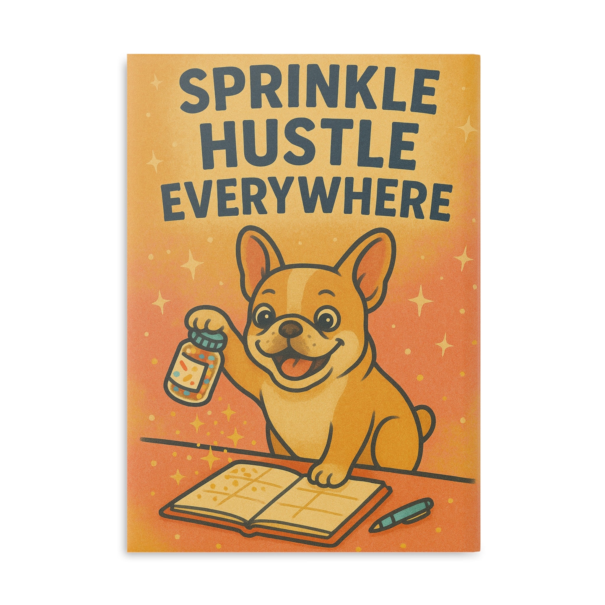 Puffy Notebook, French Bulldog Sprinkle Hustle Hardcover Journal, Planner, Diary, Notepad, Gift