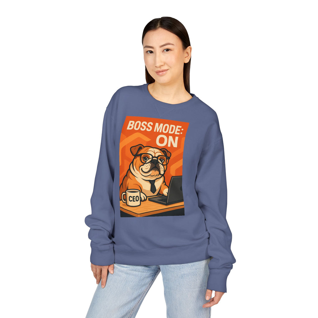 Funny English Bulldog Sweatshirt, Boss Mode Crewneck, Pet Lover Gift, Casual Wear, Unisex Sweater, Dog-Themed Apparel