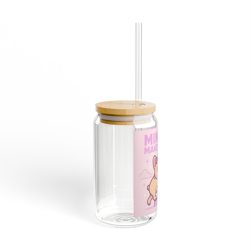 Mindset Makes Moves Sipper Glass 16oz Motivational Cute Dog Drink Jar