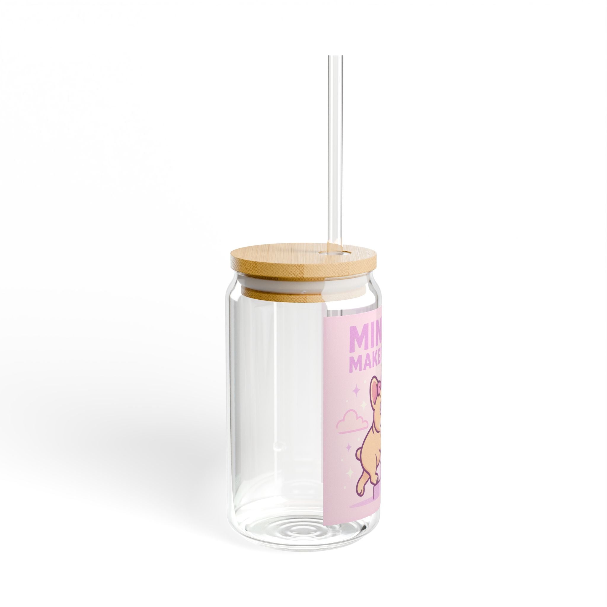 Mindset Makes Moves Sipper Glass 16oz Motivational Cute Dog Drink Jar