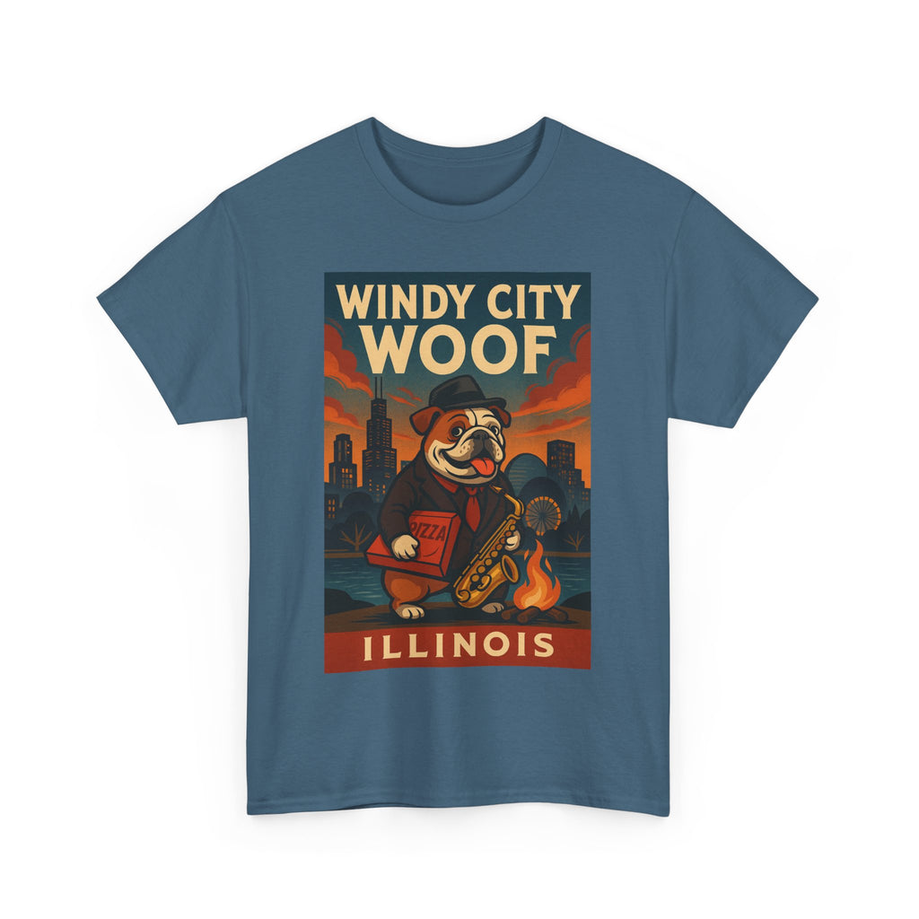 Windy City Woof Unisex Heavy Cotton Tee Fun Chicago Dog Graphic TShirt