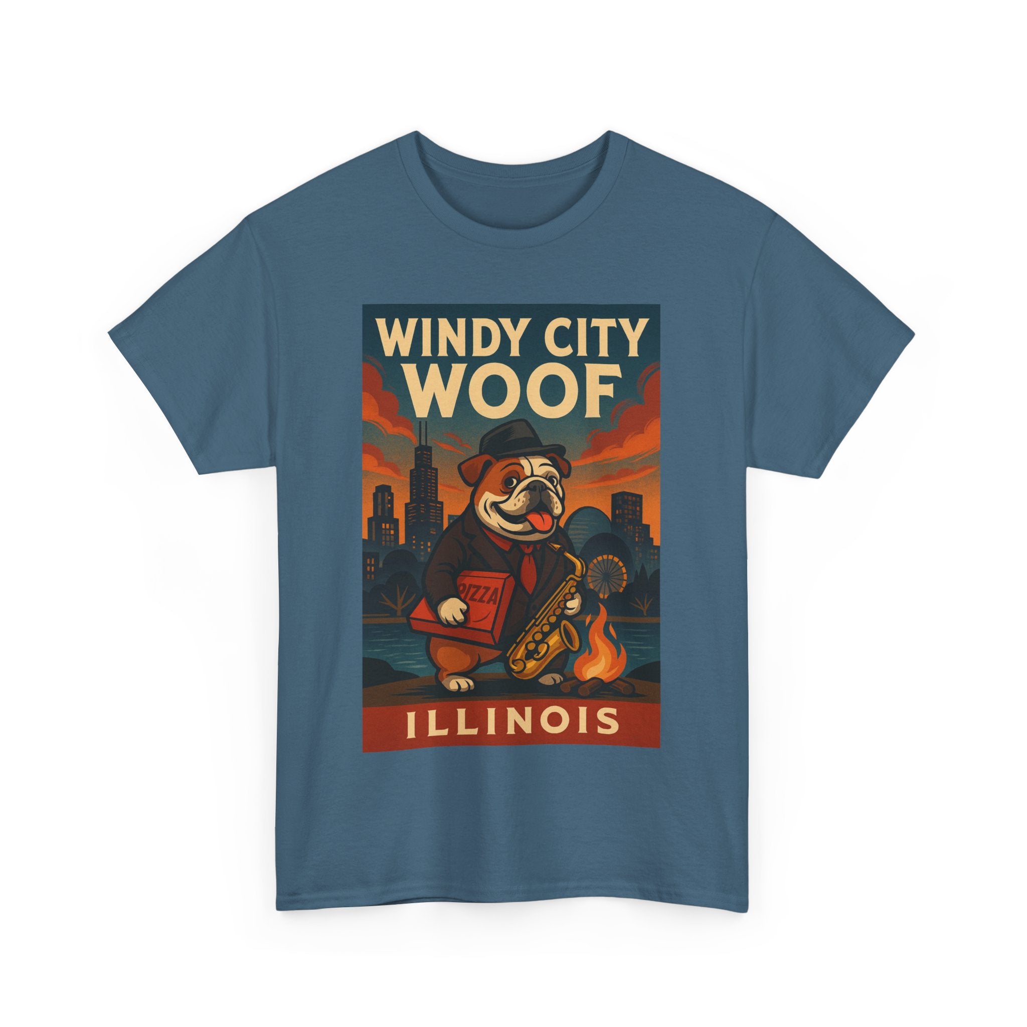 Windy City Woof Unisex Heavy Cotton Tee Fun Chicago Dog Graphic TShirt