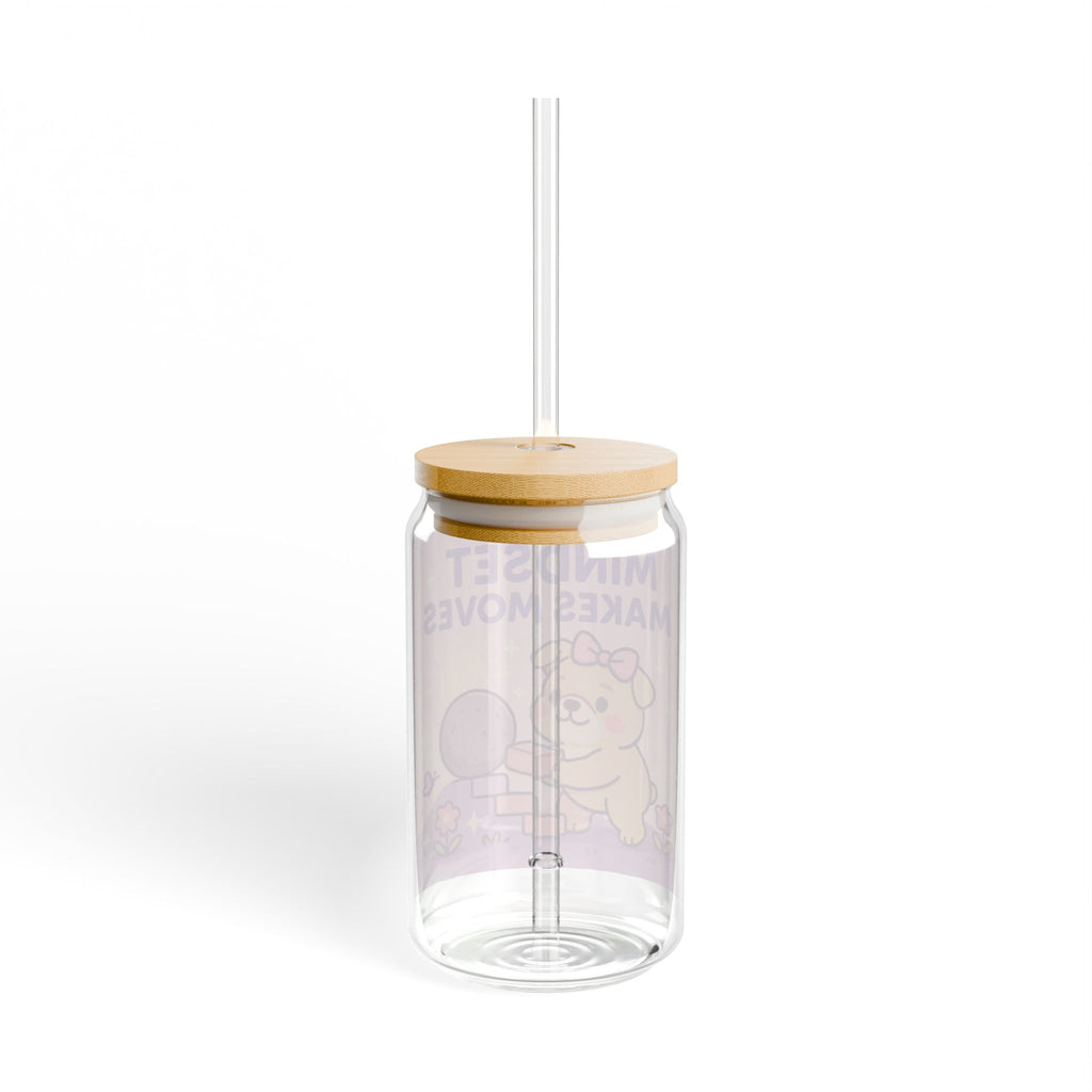 Mindset Makes Moves Glass Sipper  16oz Cute Motivational Drink Jar
