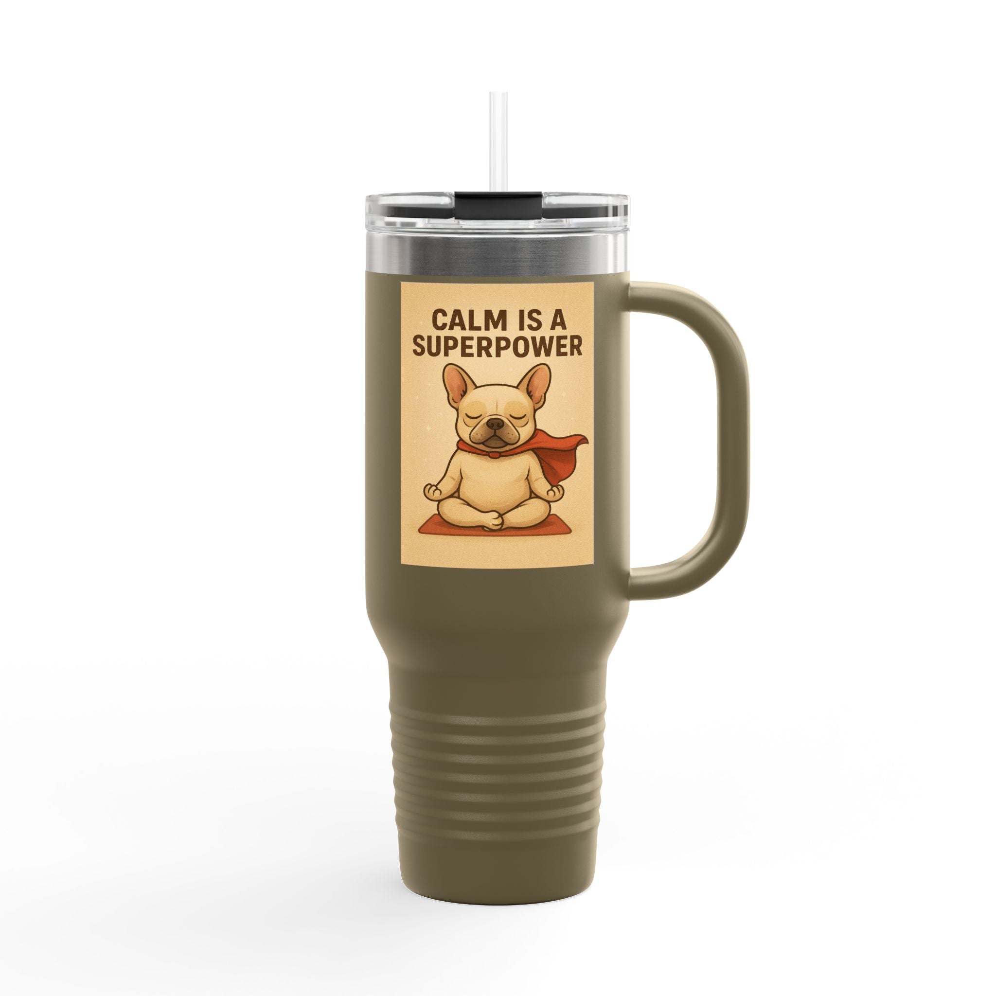 Frenchies Calm Is A Superpower Insulated Travel Mug - Cute French Bulldog Design for Coffee Lovers,Dog Owners, Gift for Dog Lovers,Christmas