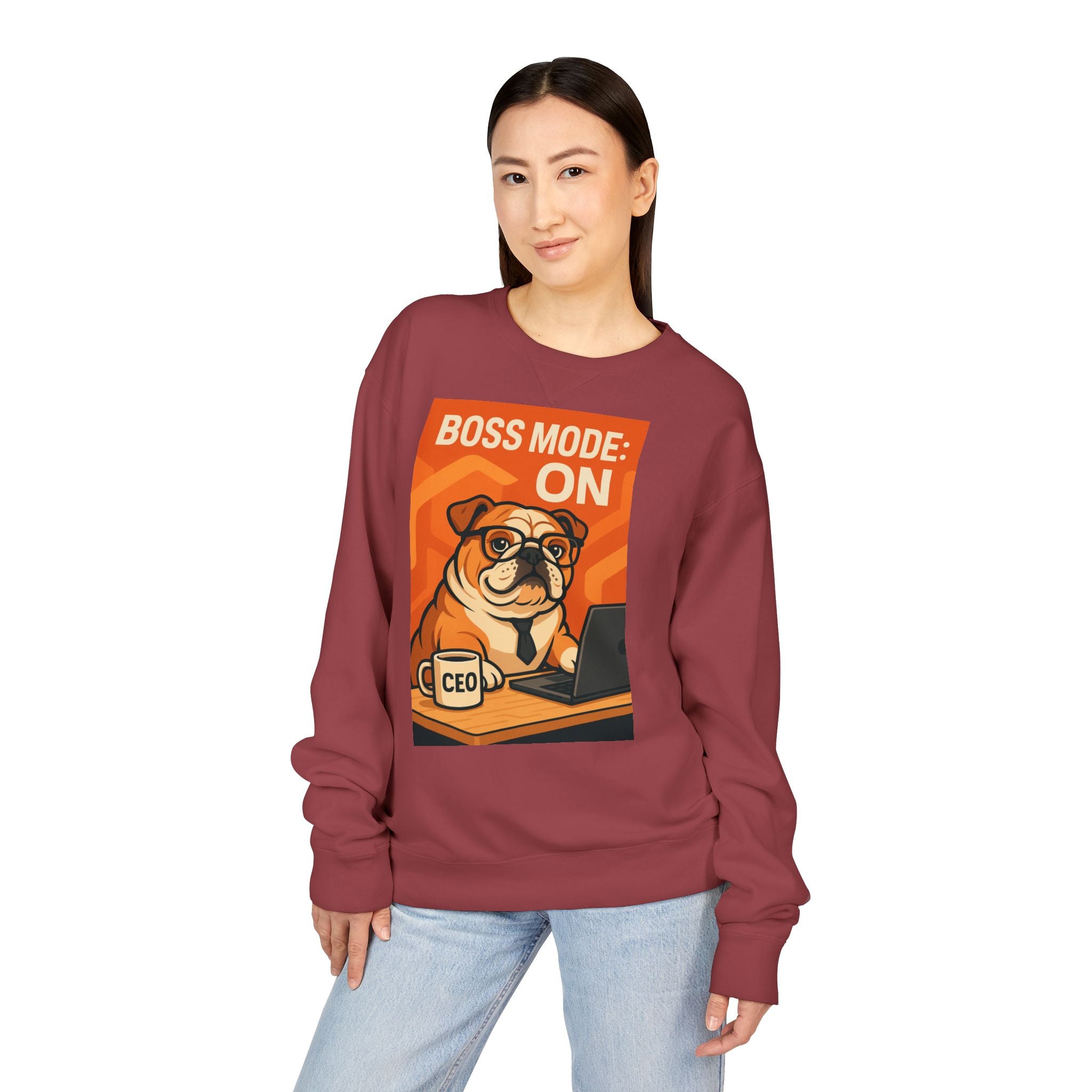 Funny English Bulldog Sweatshirt, Boss Mode Crewneck, Pet Lover Gift, Casual Wear, Unisex Sweater, Dog-Themed Apparel
