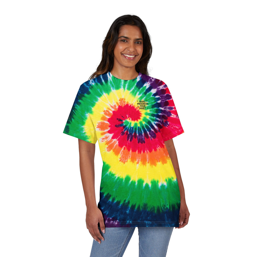 Tie-Dye Spiral Oversized T-Shirt Make Progress Your Habit Rainbow Embroidery