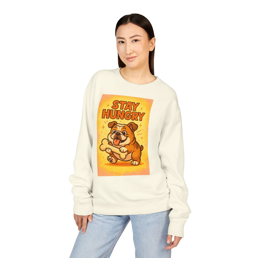 Stay Hungry Bulldog Sweatshirt, Cozy Unisex Crewneck, Dog Lover Gift, Comfy Casual Wear, Fun Pet Sweatshirt, Fall Fashion Sweater
