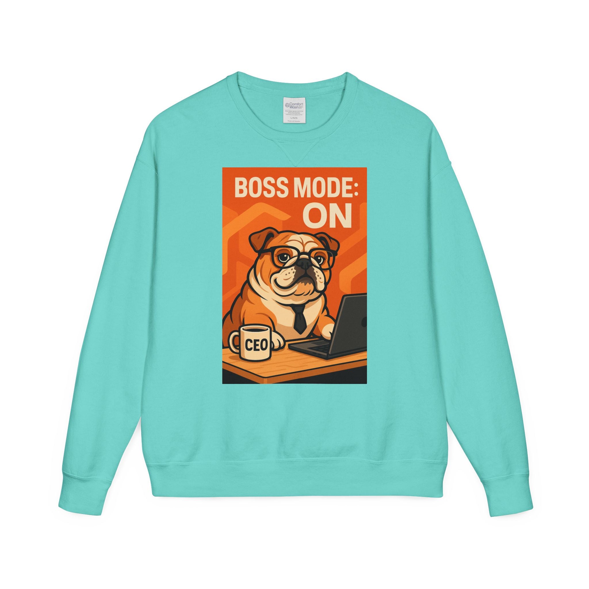 Funny English Bulldog Sweatshirt, Boss Mode Crewneck, Pet Lover Gift, Casual Wear, Unisex Sweater, Dog-Themed Apparel