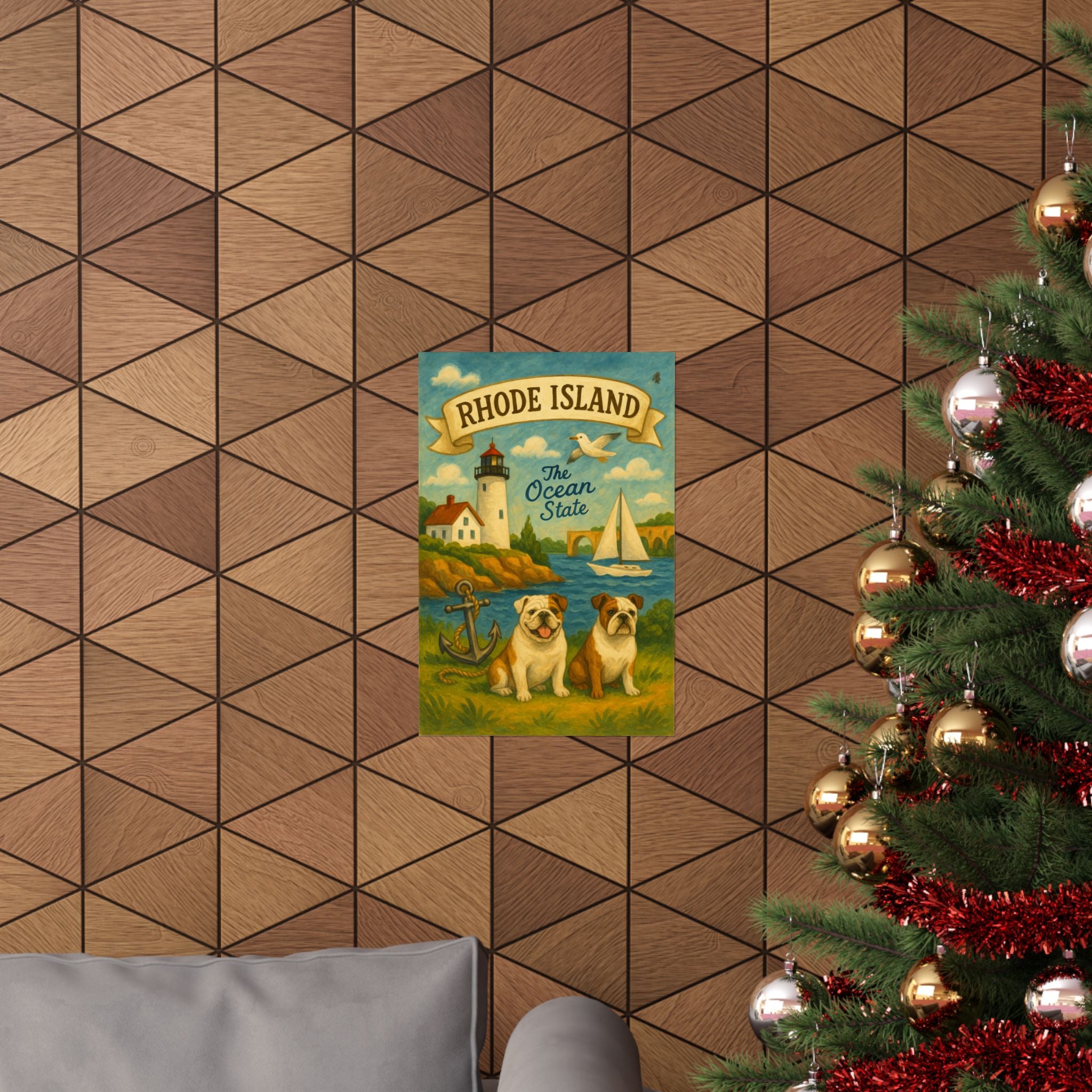 Rhode Island Matte Vertical Poster, Vintage Art Print, Coastal Decor, Dog Lovers Gift, Nautical Wall Art, Home Decoration