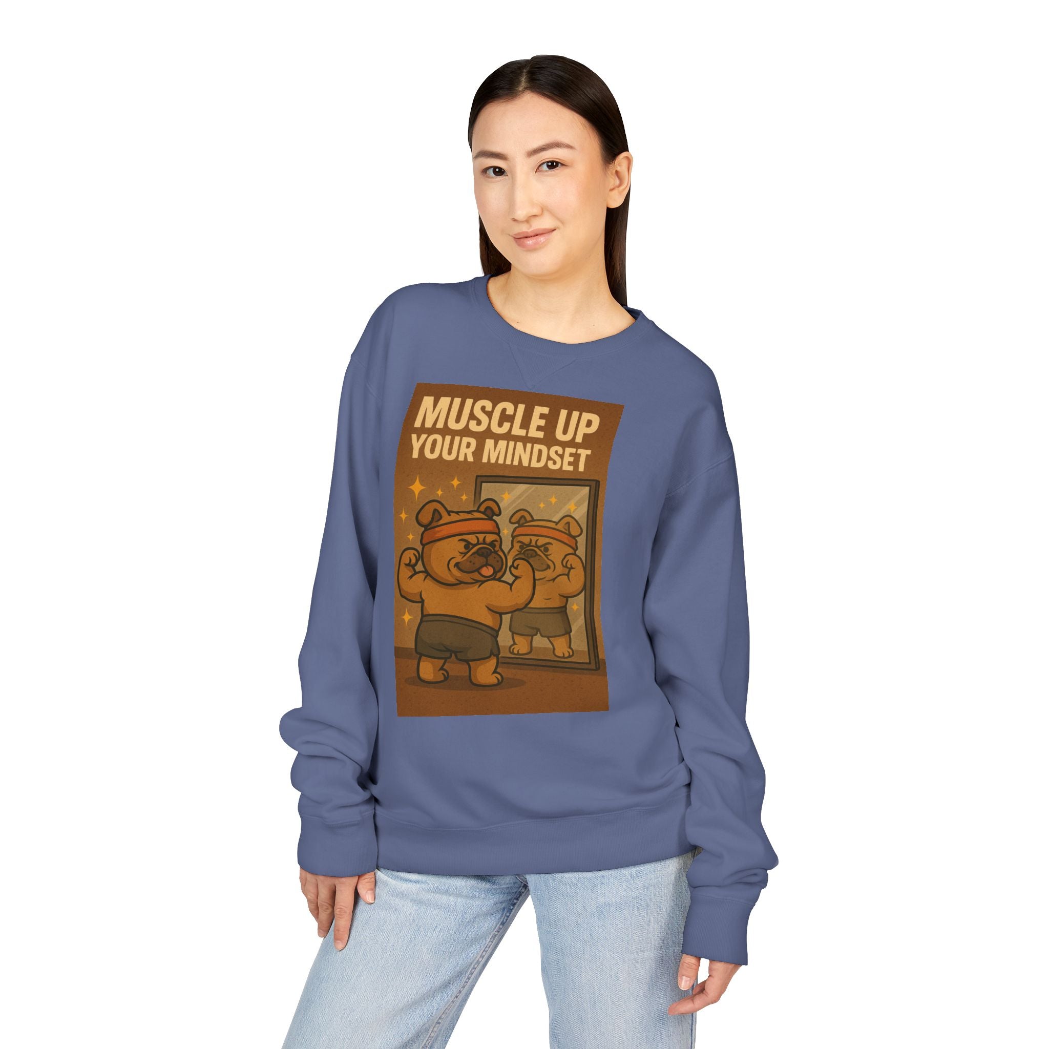 Bulldog Motivational Sweatshirt - Muscle Up Your Mindset, Cozy Fashion, Gift for Fitness Enthusiasts, Casual Wear, Unisex