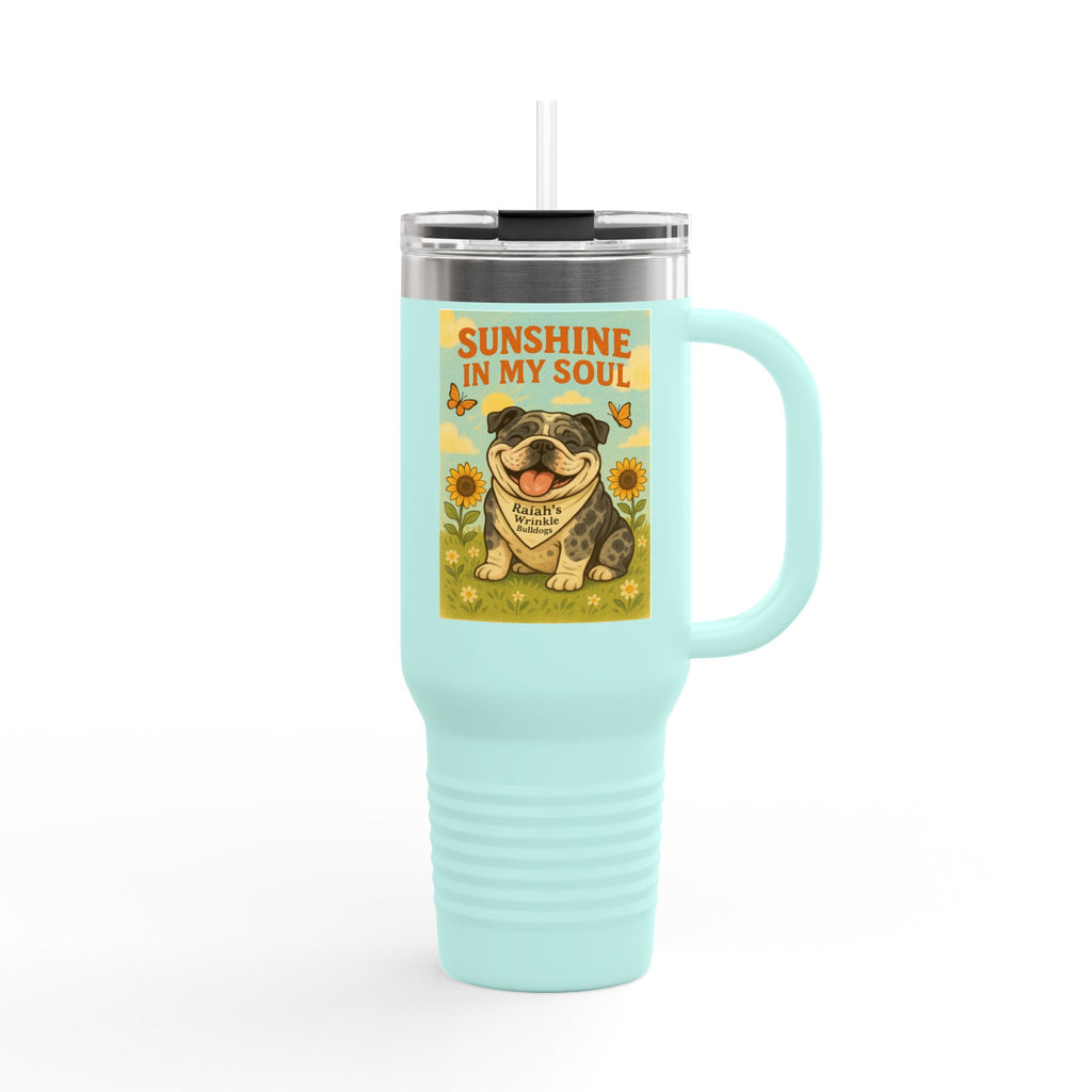 Cheerful Bulldog Insulated Travel Mug, 40oz - Sunshine in My Soul Design, Perfect for Coffee, Tea, Road Trips, or Gifts