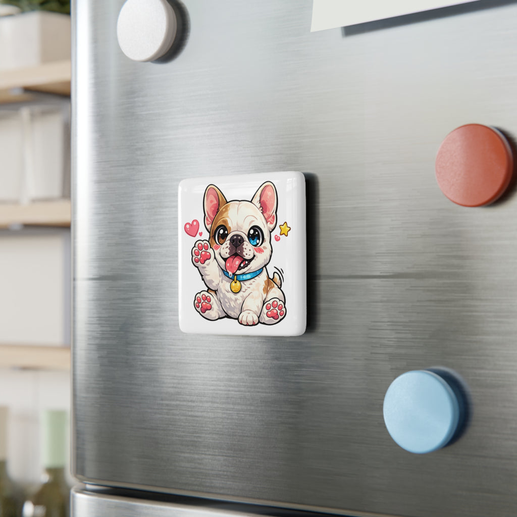 Cute French Bulldog Illustration Porcelain Magnet | Square