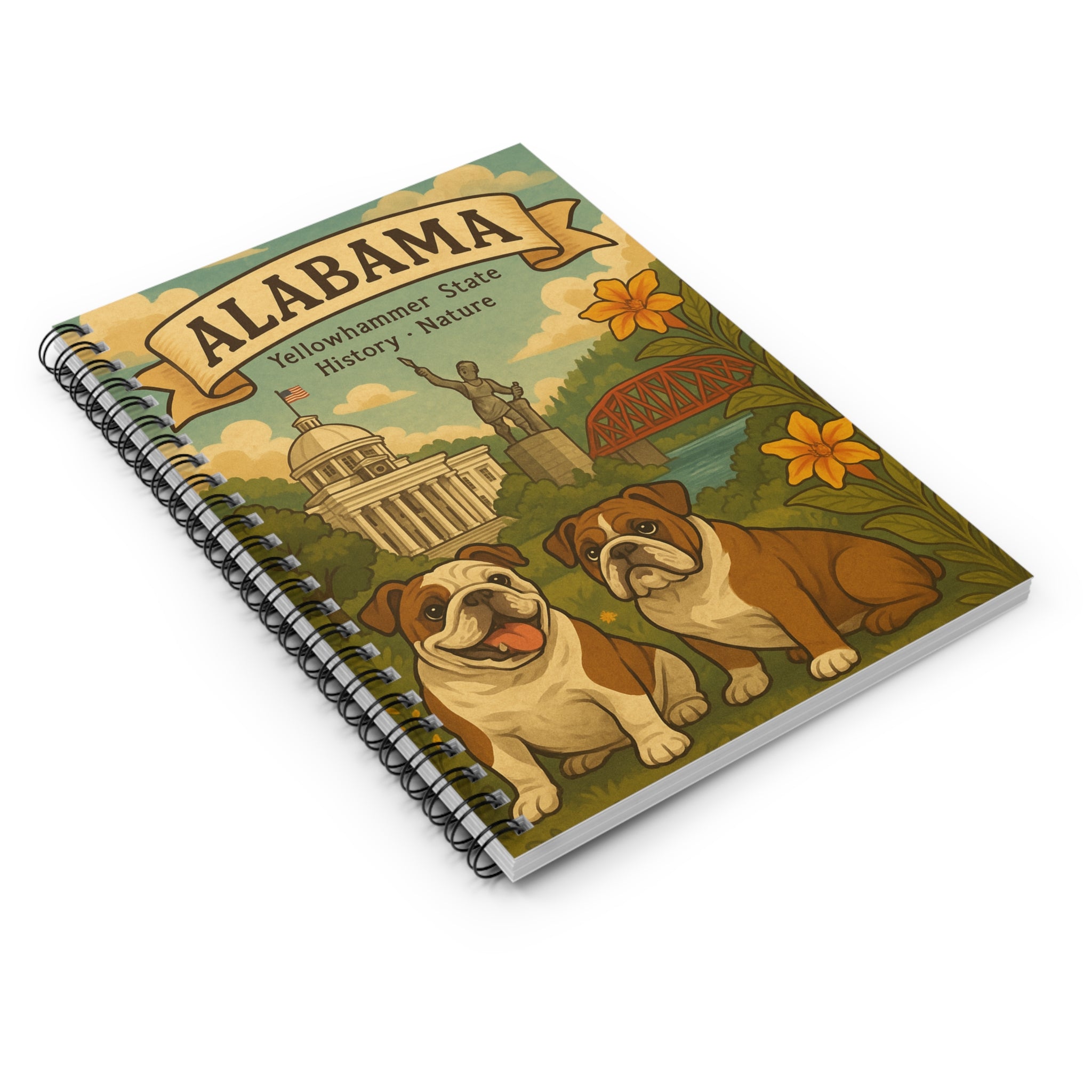 Alabama Bulldog Spiral Notebook, Vintage Dog Journal, State History Notepad, Gifts for Dog Lovers, Cute Stationery, Alabama Pride