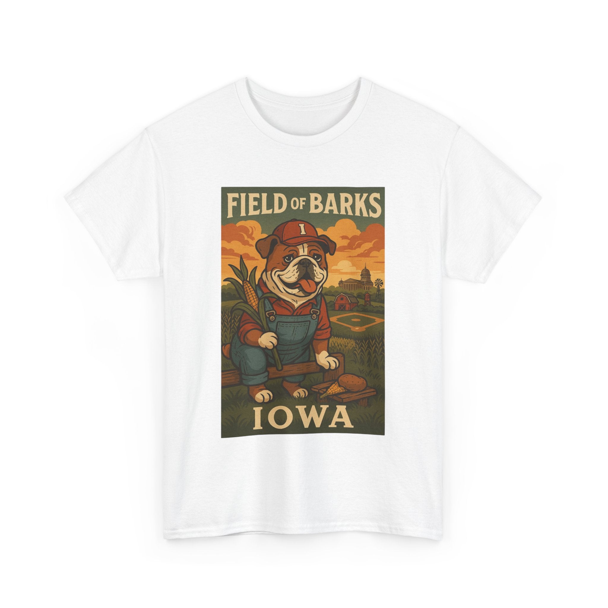 IOWA Field of Barks Unisex Heavy Cotton Tee Cute Dog Baseball Shirt