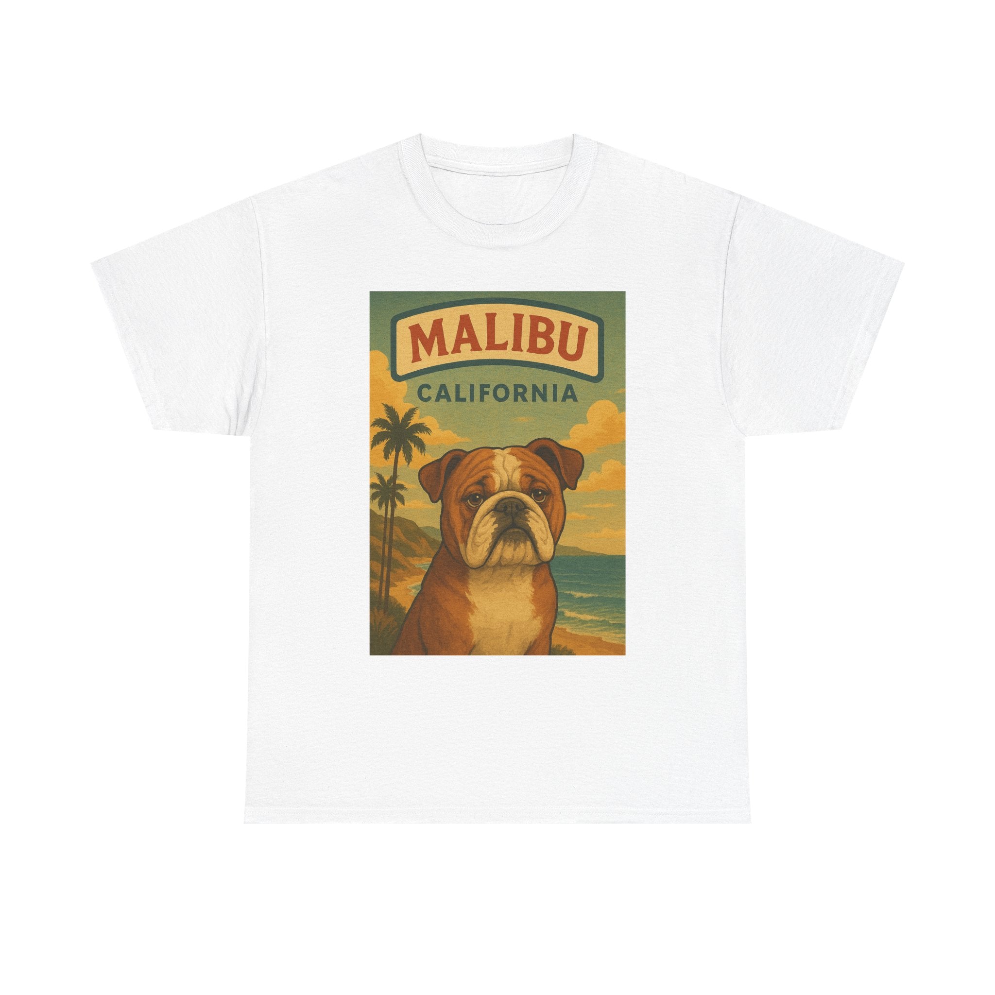 Vintage Bulldog Malibu California T-Shirt - Unisex Heavy Cotton Tee