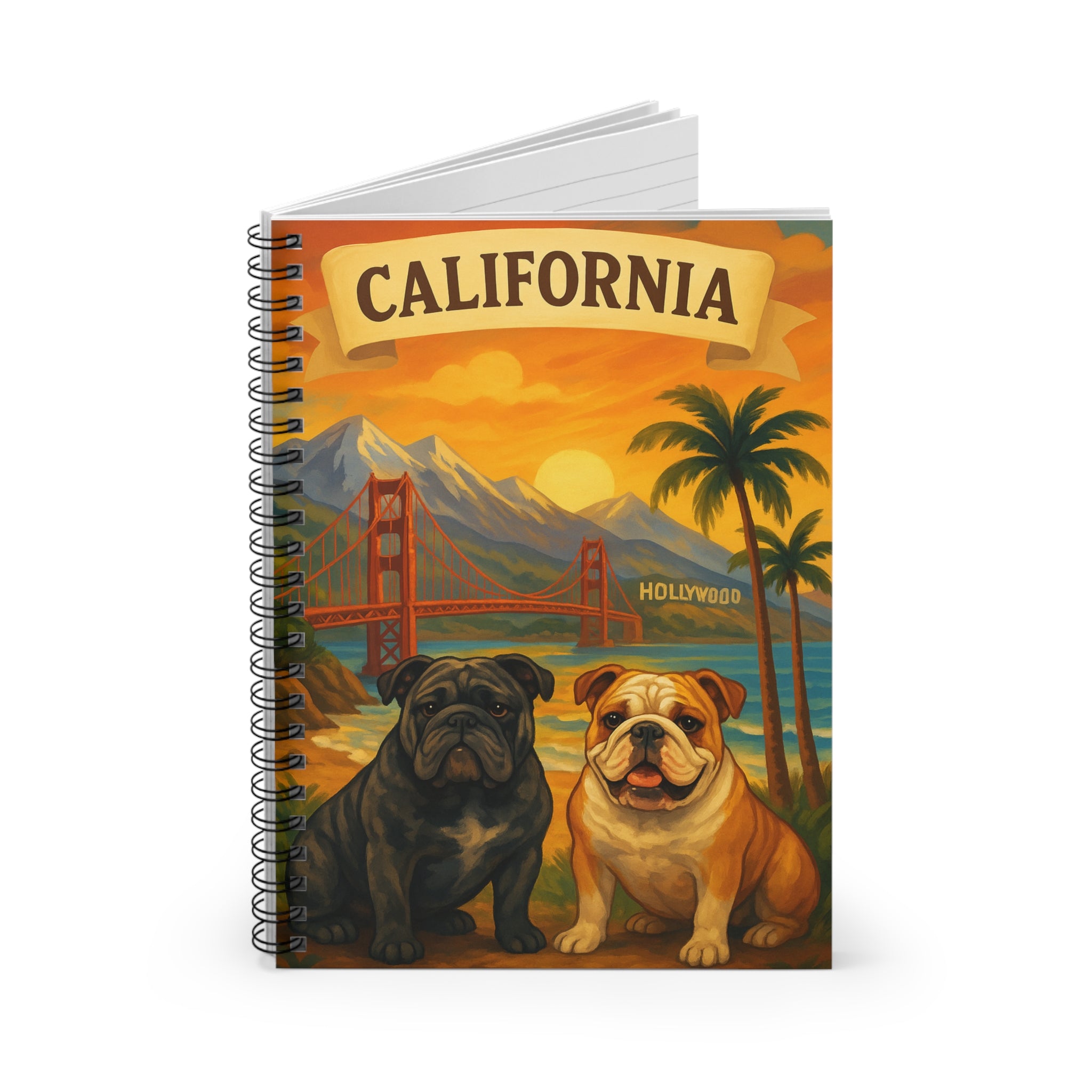 California Pug & Bulldog Spiral Notebook, Cute Pet Stationery, Gift for Dog Lovers, Journaling, Travel Memories