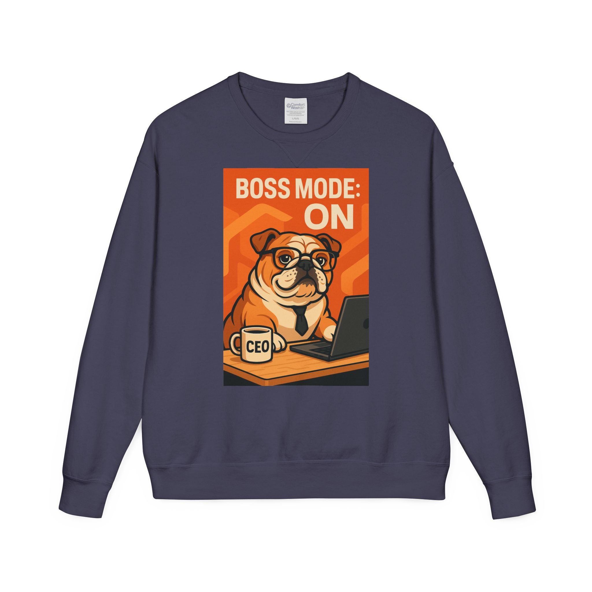 Funny English Bulldog Sweatshirt, Boss Mode Crewneck, Pet Lover Gift, Casual Wear, Unisex Sweater, Dog-Themed Apparel