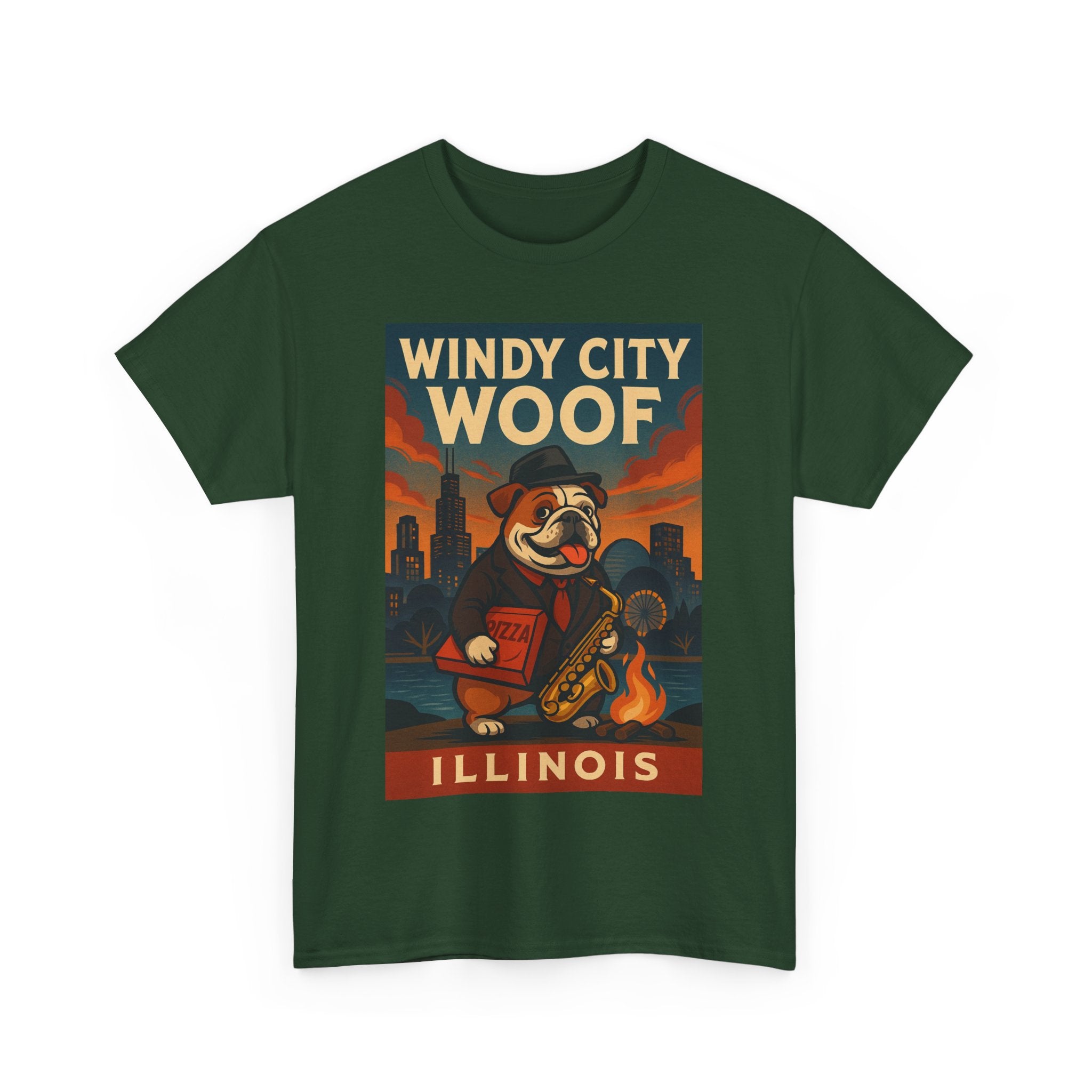 Windy City Woof Unisex Heavy Cotton Tee Fun Chicago Dog Graphic TShirt