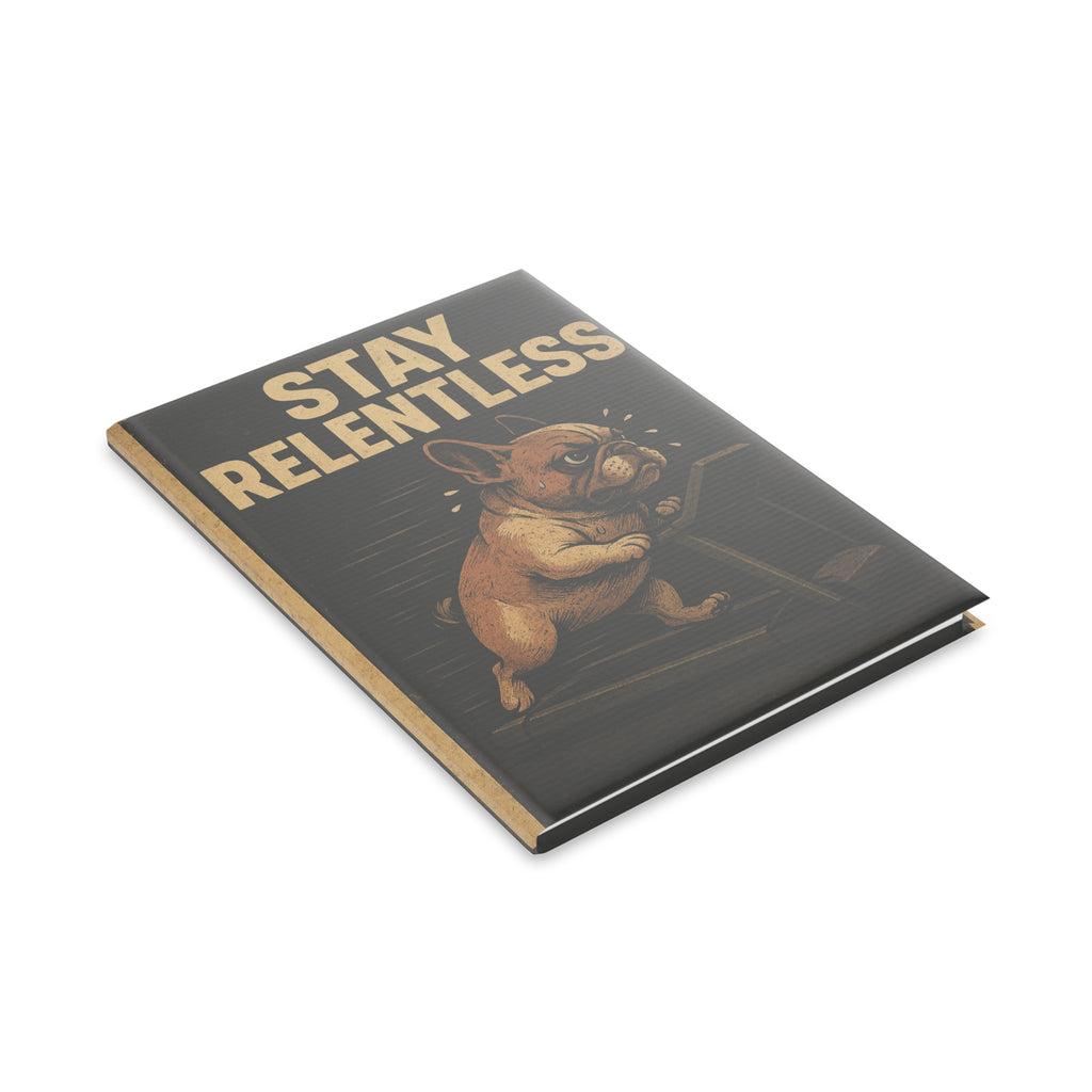 Stay Relentless Hardcover Notebook - Motivational Journal, Puppy Lover Gift, Fitness Planner, Cute Stationery, Dog Lover Supplies